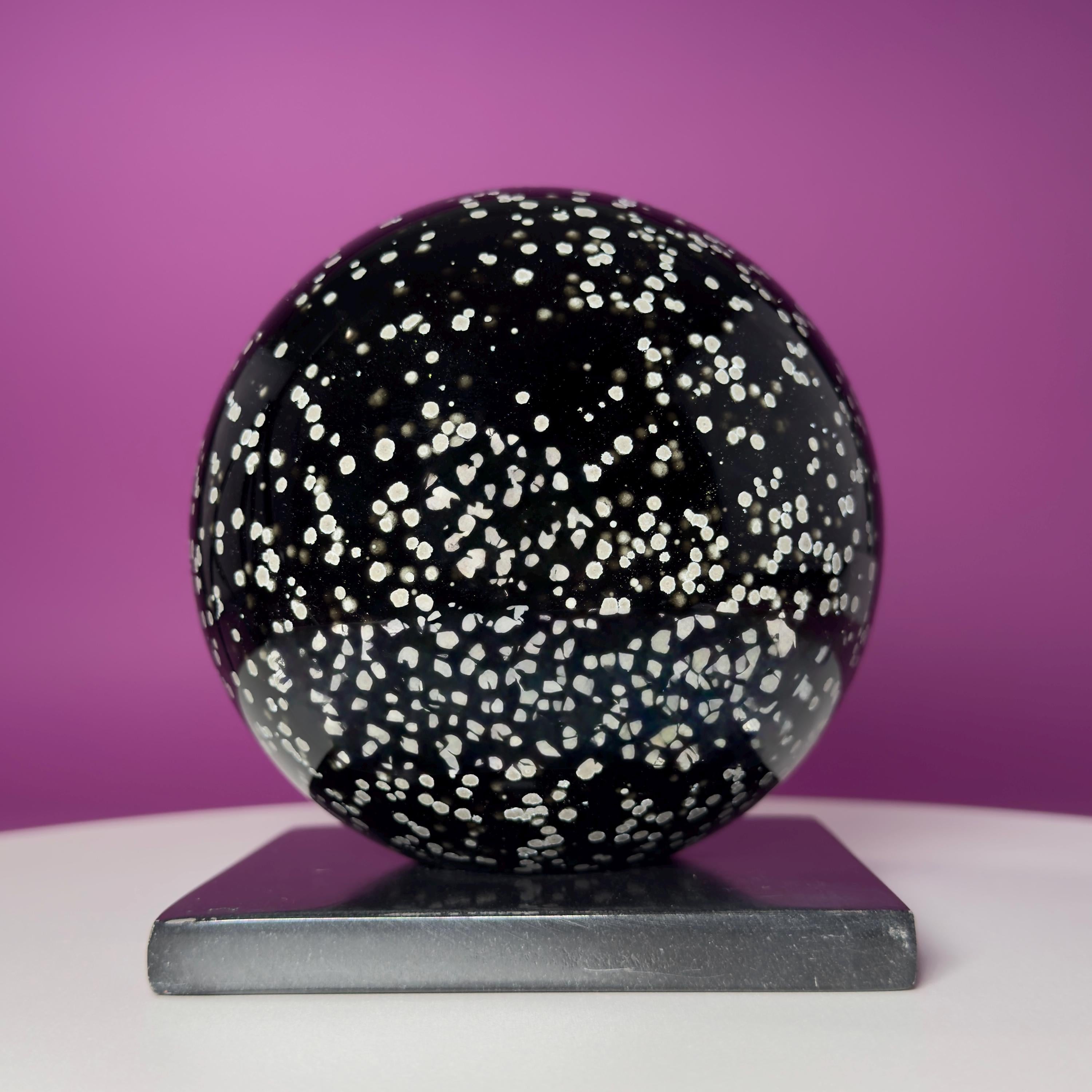 Stardust Obsidian Sphere with Black Onyx Holder Mexico