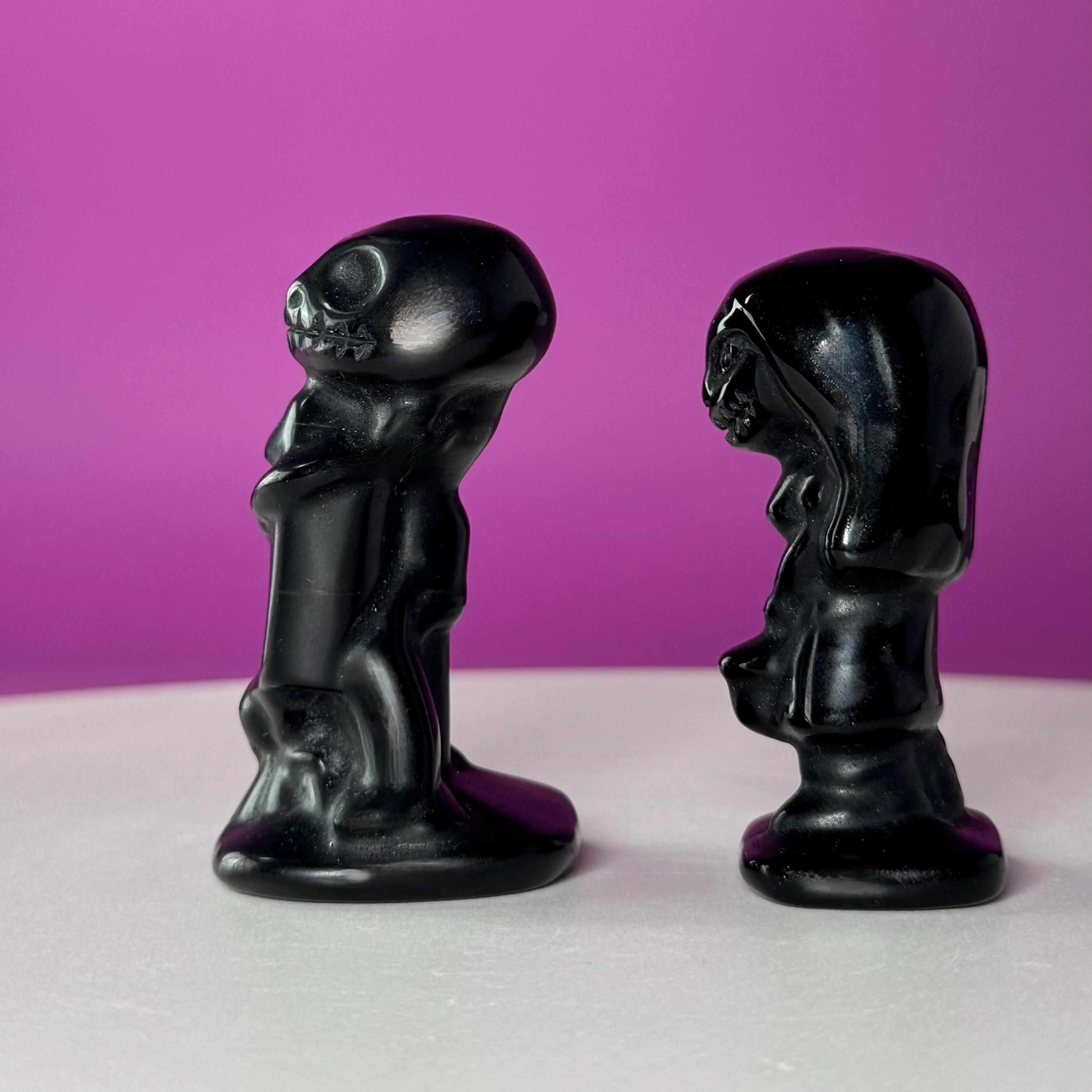 Black Obsidian Jack and Sally Carving Bundle, Halloween Crystal Pair