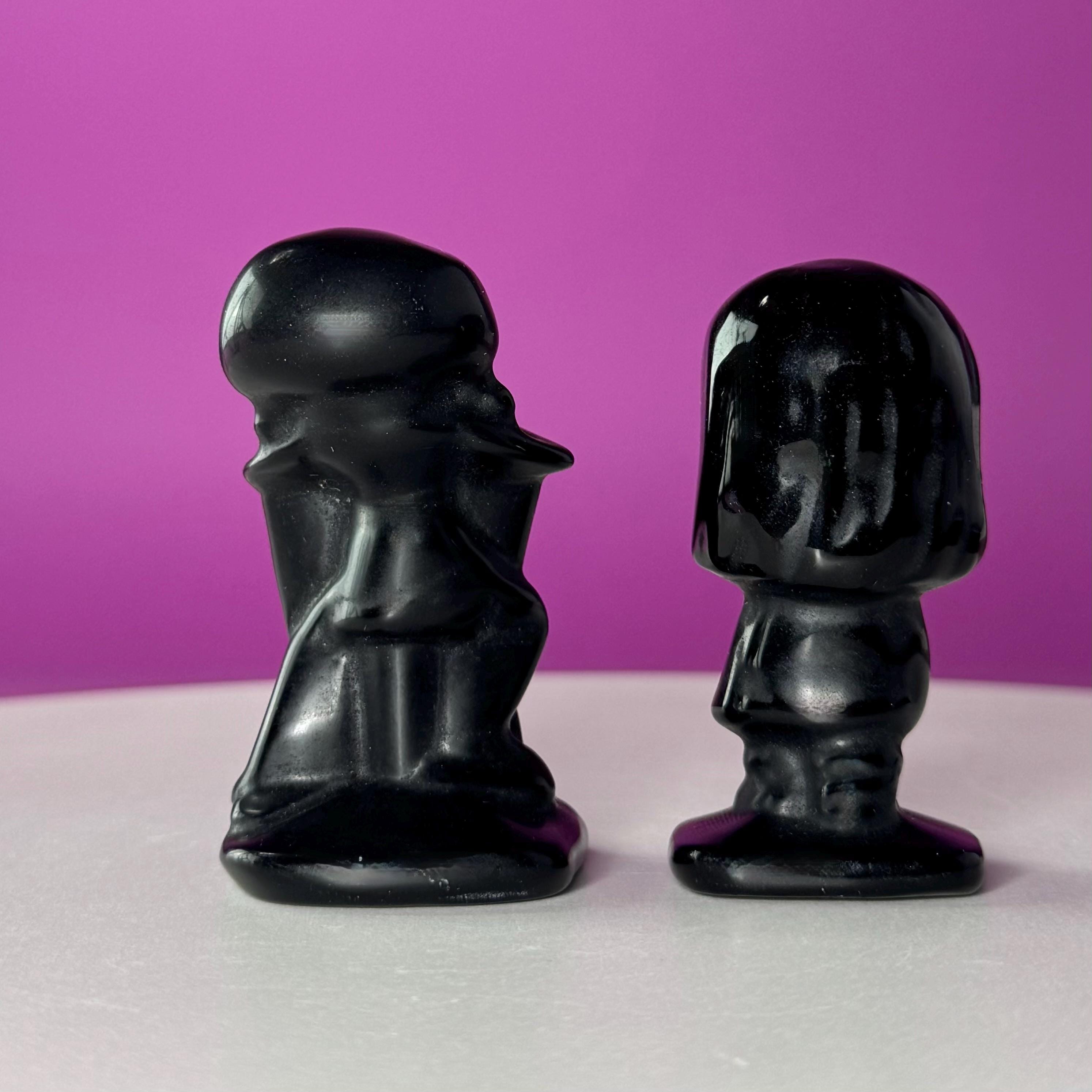 Black Obsidian Jack and Sally Carving Bundle, Halloween Crystal Pair