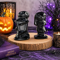 Black Obsidian Jack and Sally Carving Bundle, Halloween Crystal Pair