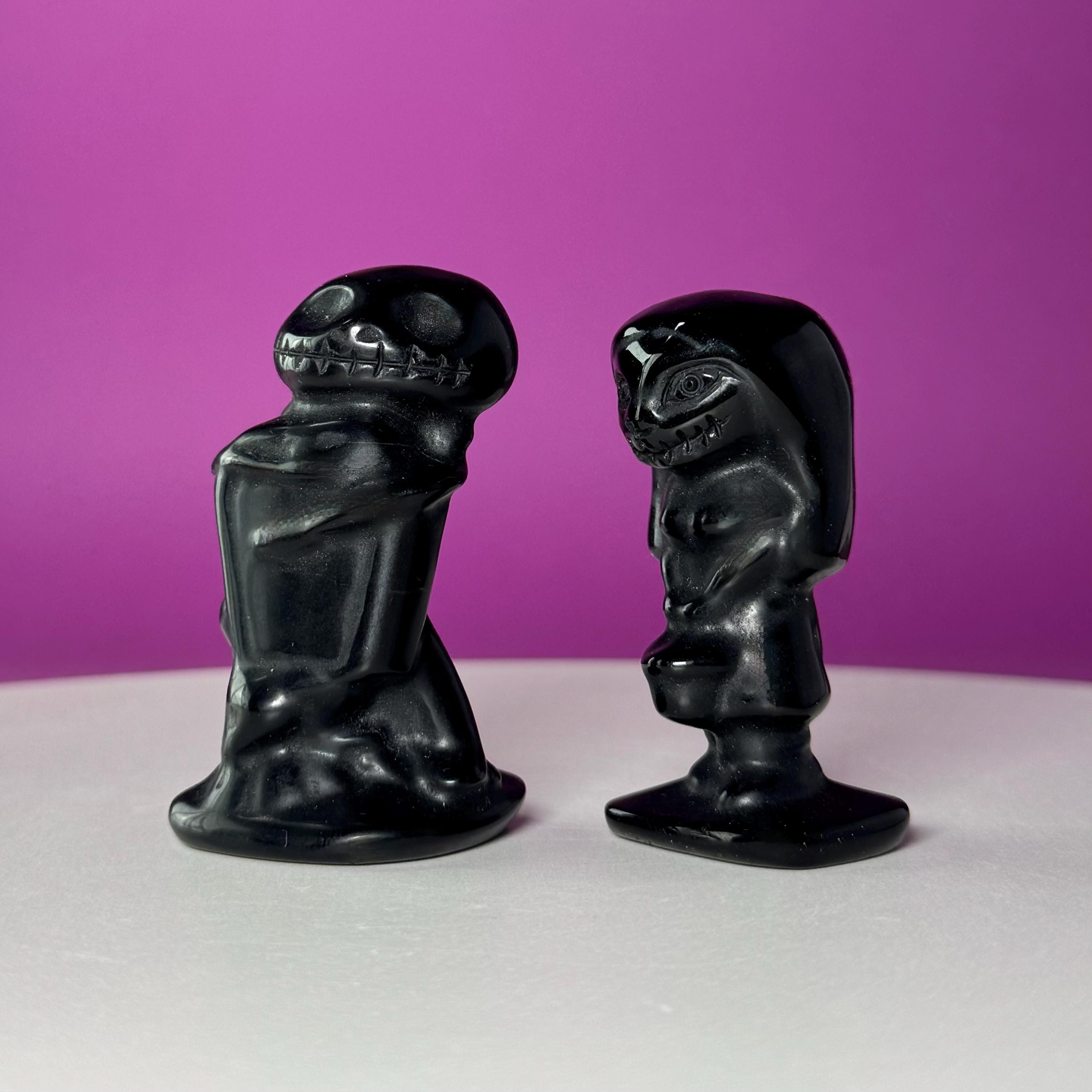 Black Obsidian Jack and Sally Carving Bundle, Halloween Crystal Pair