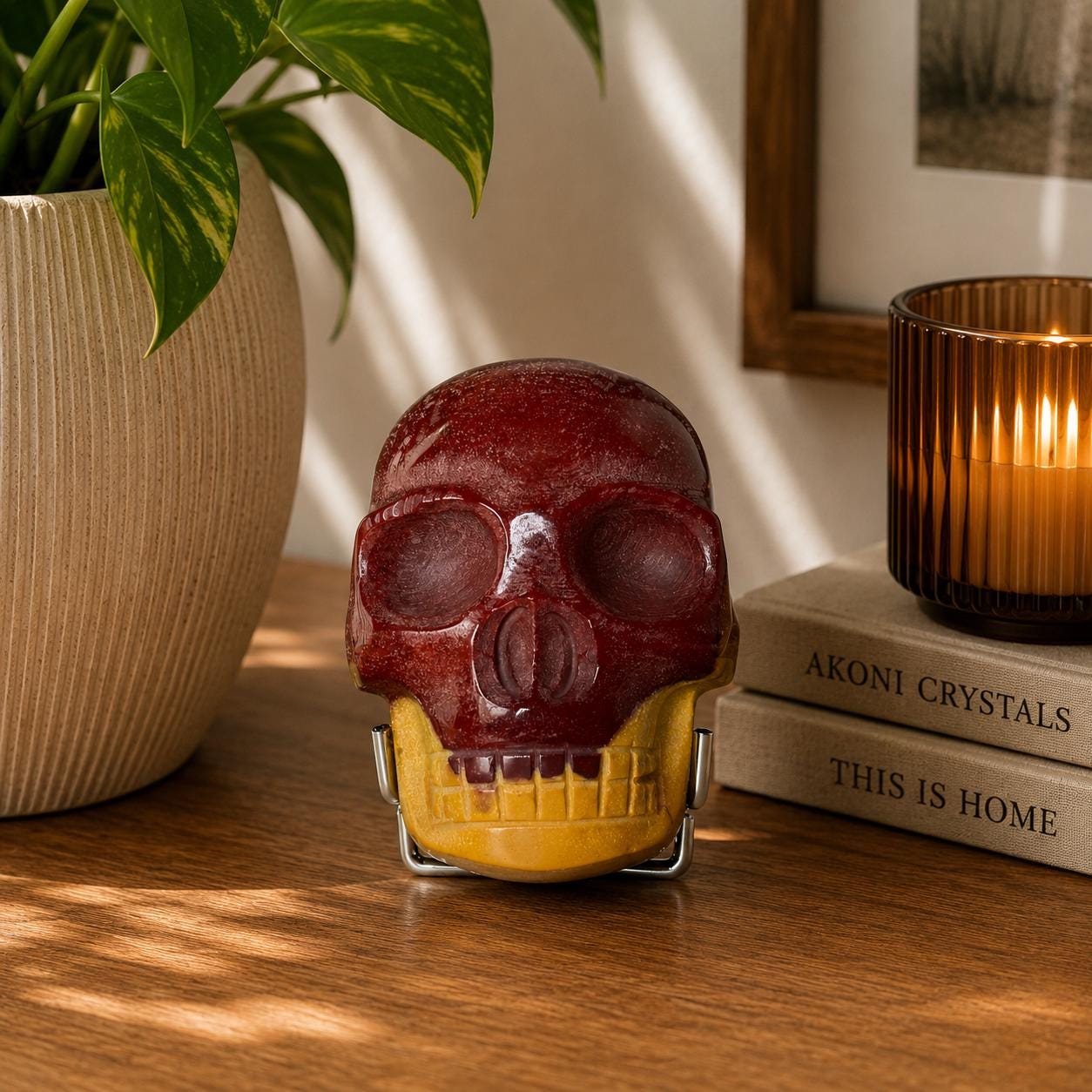 Mookaite Double Skull Carving Two Faces Unique Crystal Sculpture