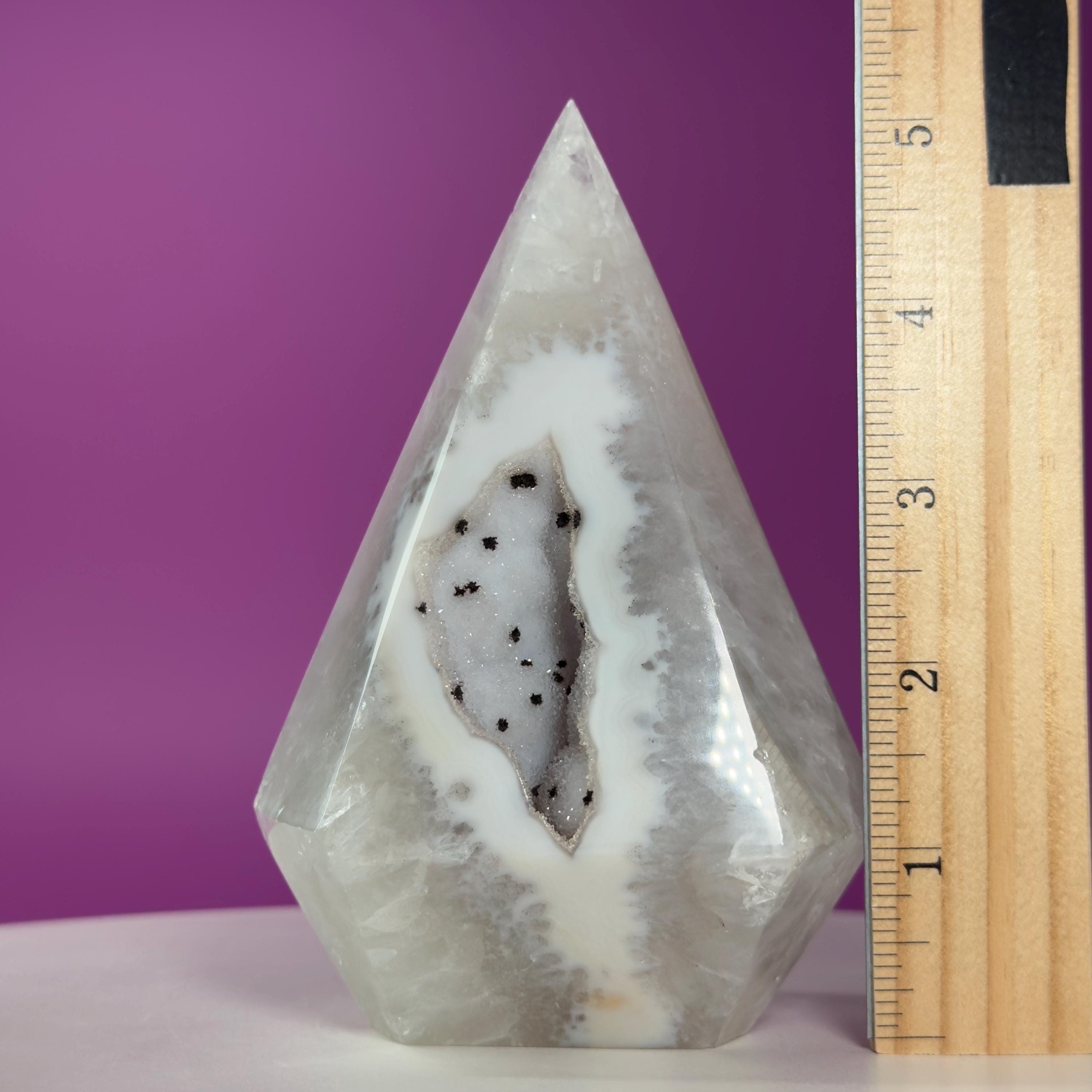 Brazilian Agate Diamond with Sugar Druzy Crystal Free Form Display