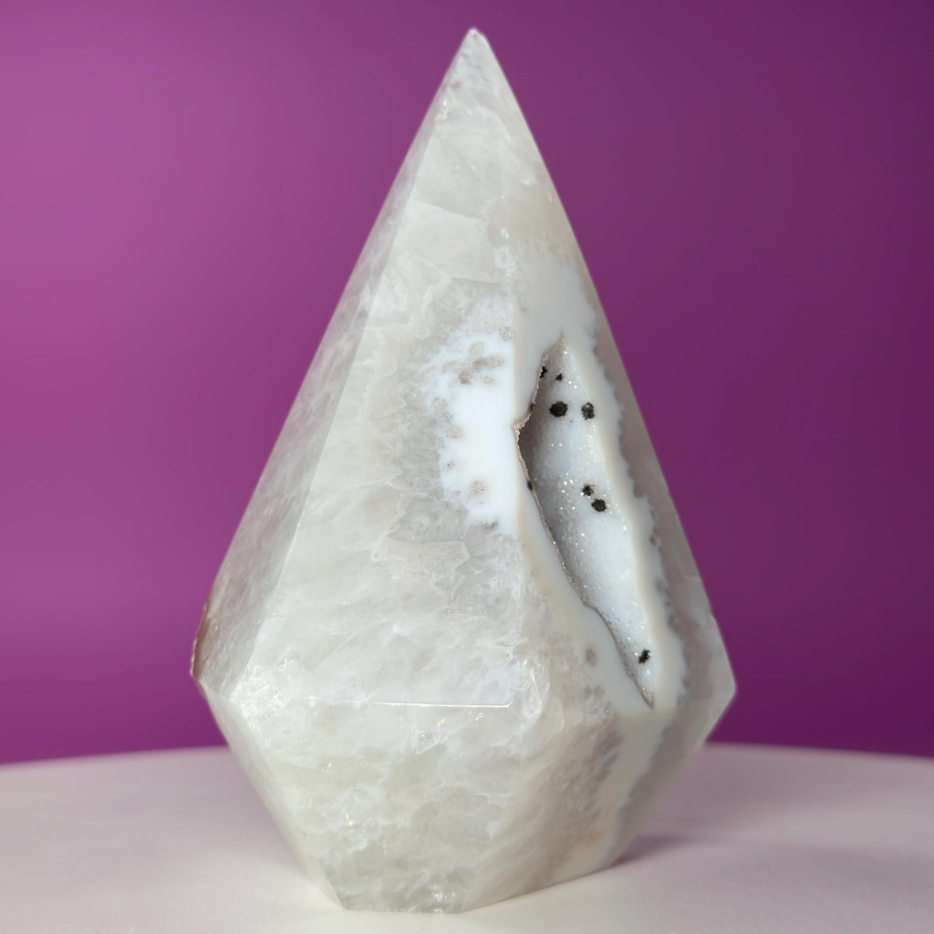 Brazilian Agate Diamond with Sugar Druzy Crystal Free Form Display