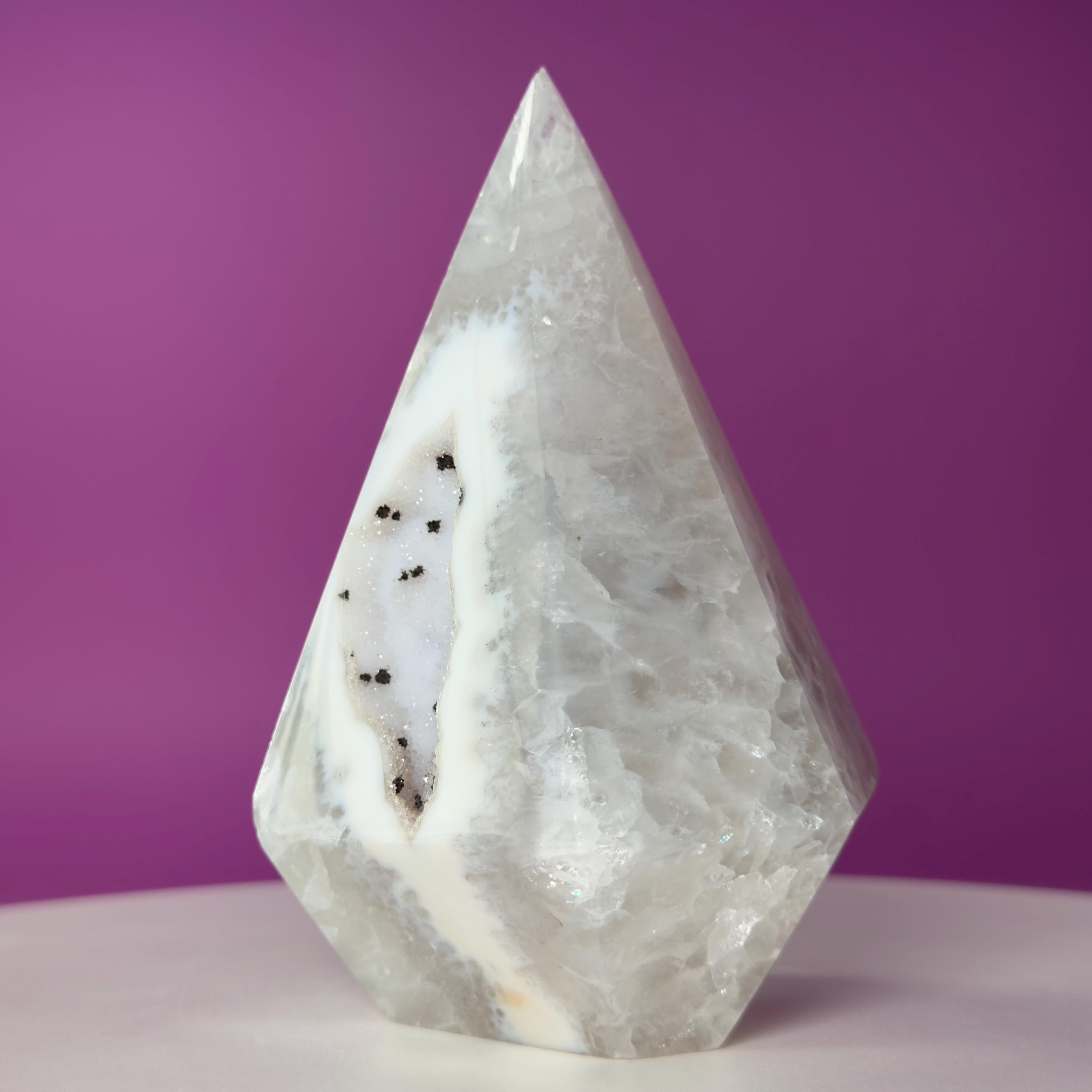 Brazilian Agate Diamond with Sugar Druzy Crystal Free Form Display