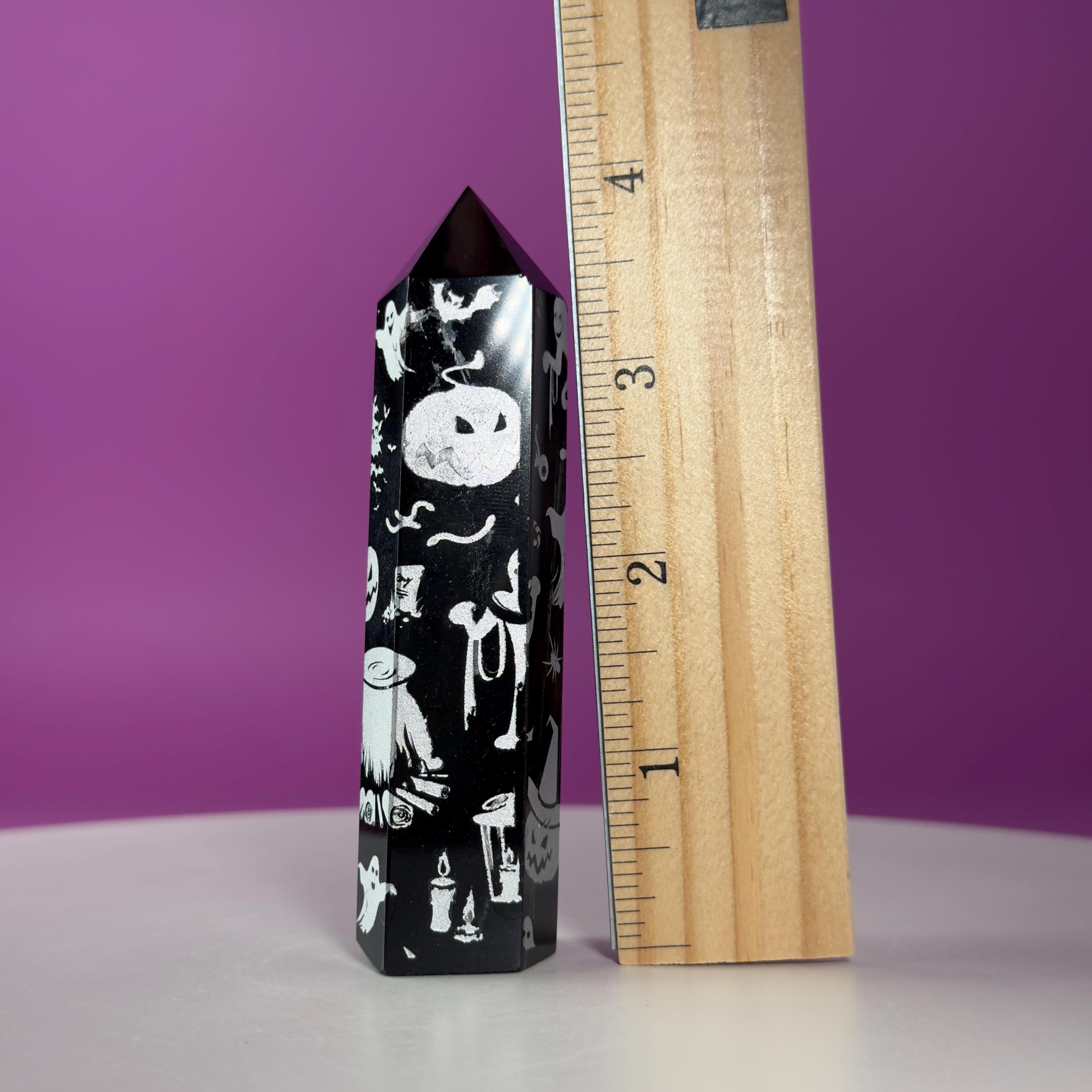 Black Obsidian Halloween Tower with Colorful Spooky Graphics