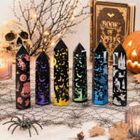 Black Obsidian Halloween Tower with Colorful Spooky Graphics