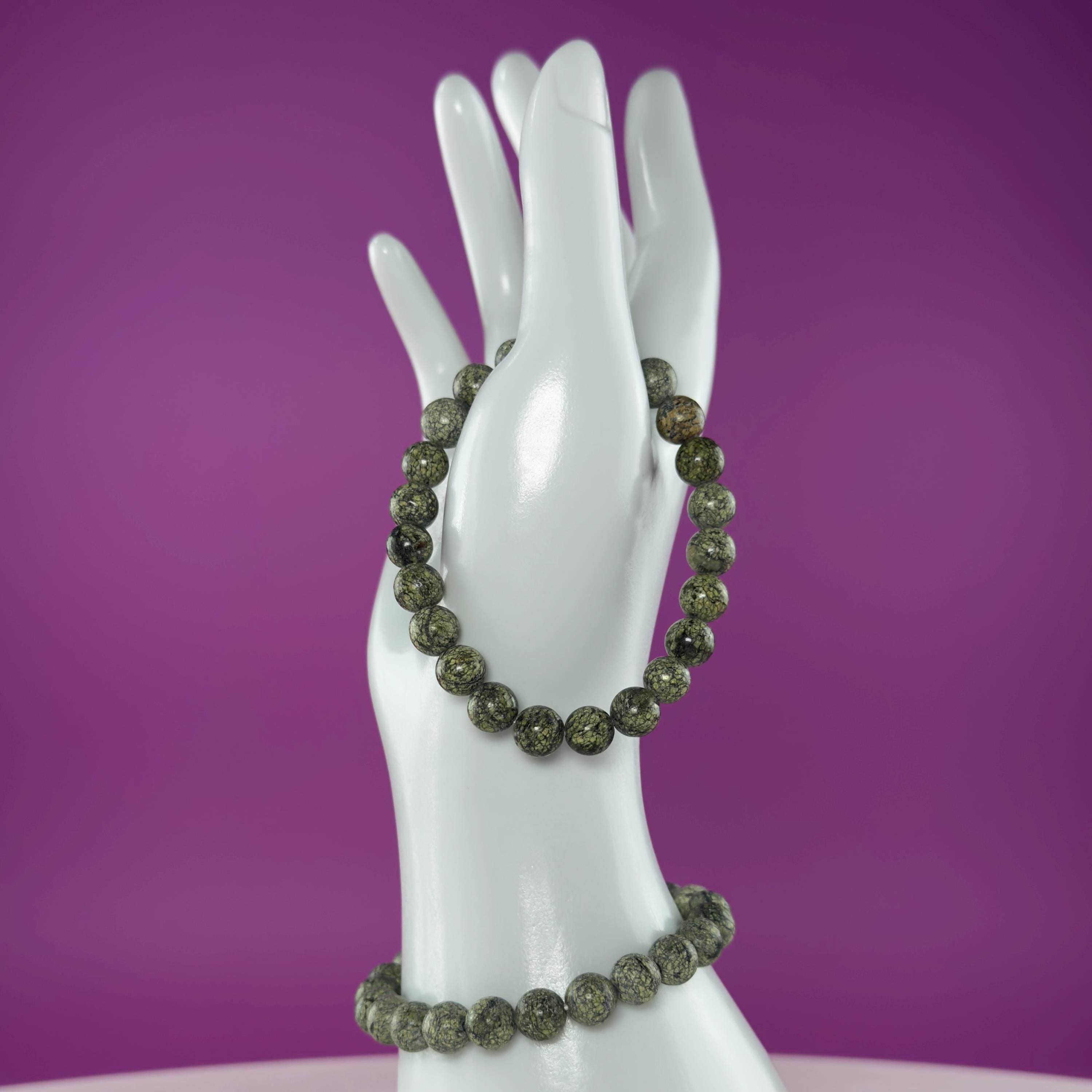 Natural Epidote 8mm Bracelet – Green Crystal Stretch Bracelet