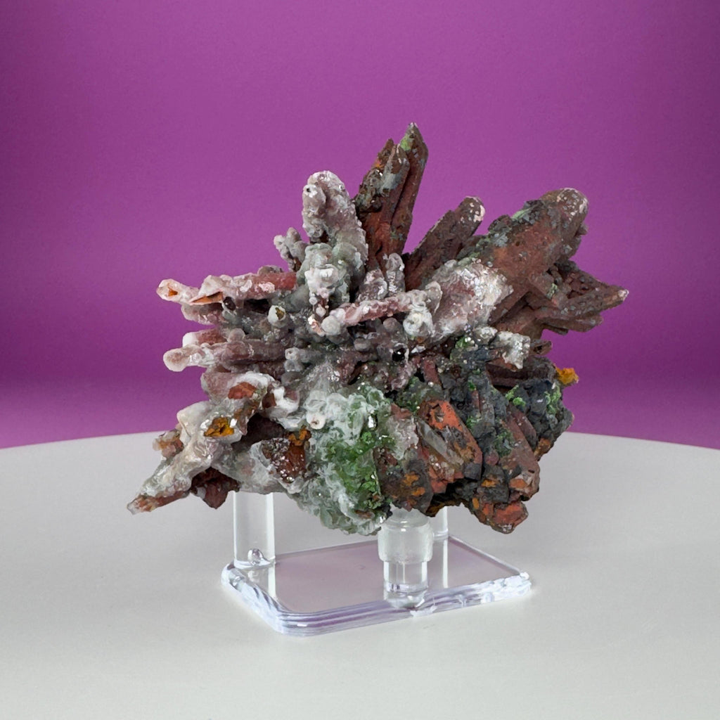 Red Clay Quartz Crystal Cluster from Tinejdad, Morocco with Acrylic Display Stand