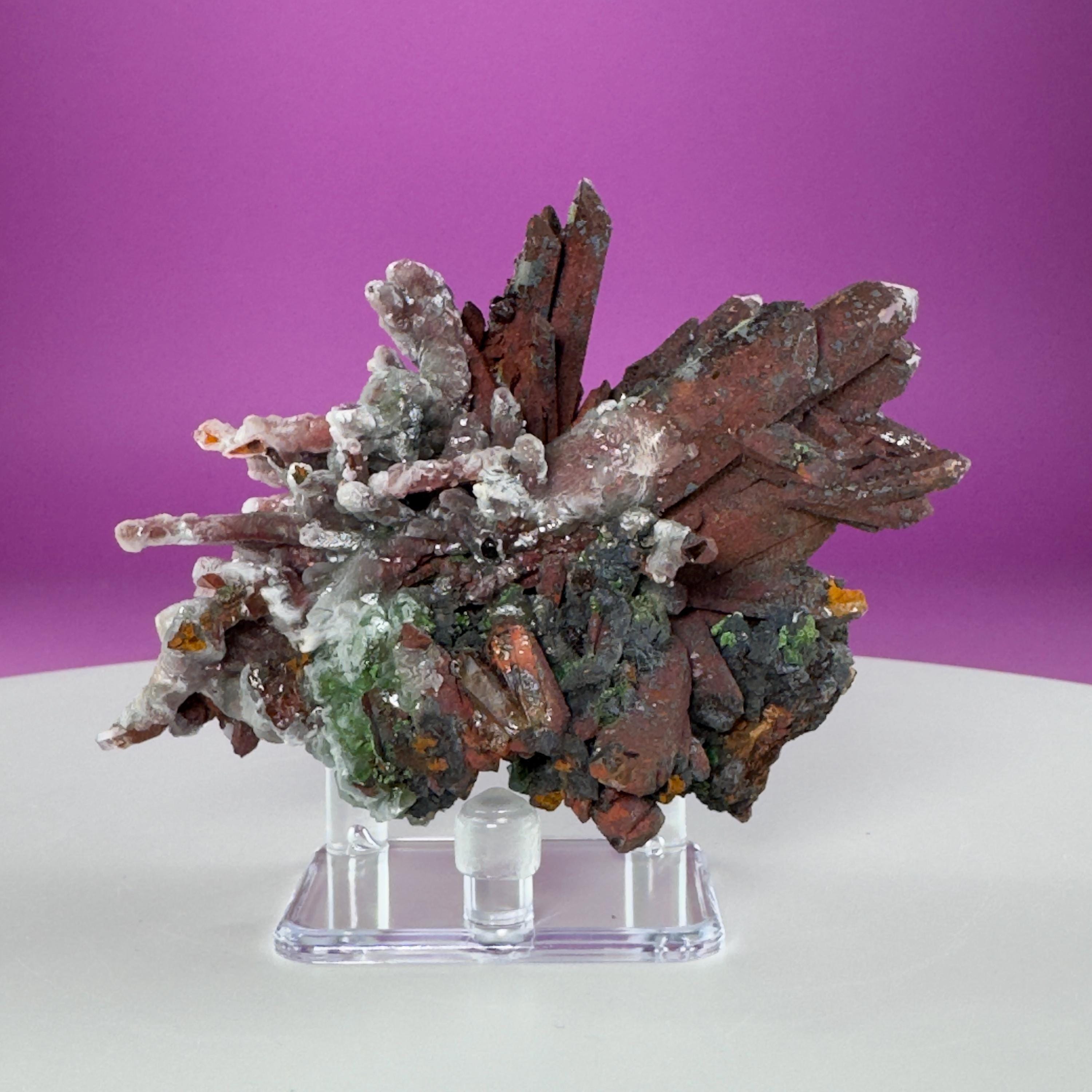 Red Clay Quartz Crystal Cluster from Tinejdad, Morocco with Acrylic Display Stand
