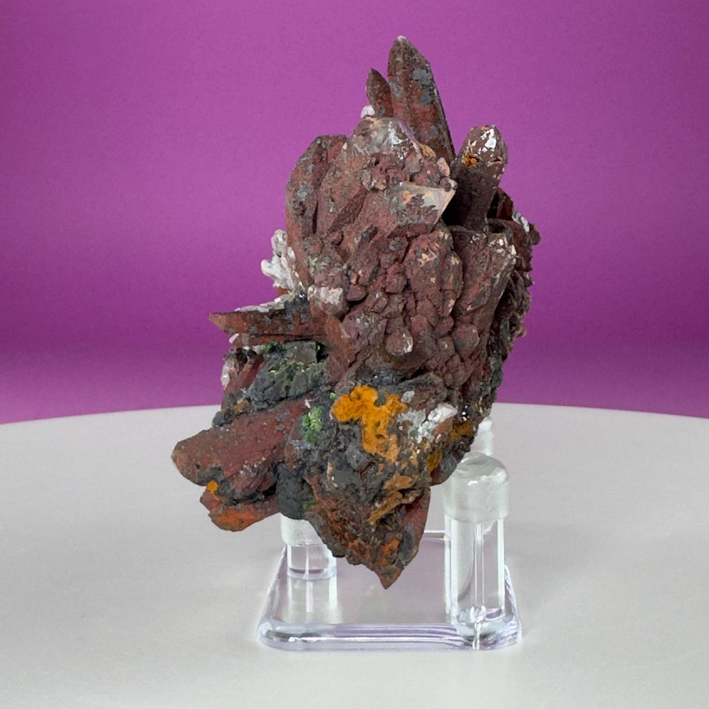 Red Clay Quartz Crystal Cluster from Tinejdad, Morocco with Acrylic Display Stand