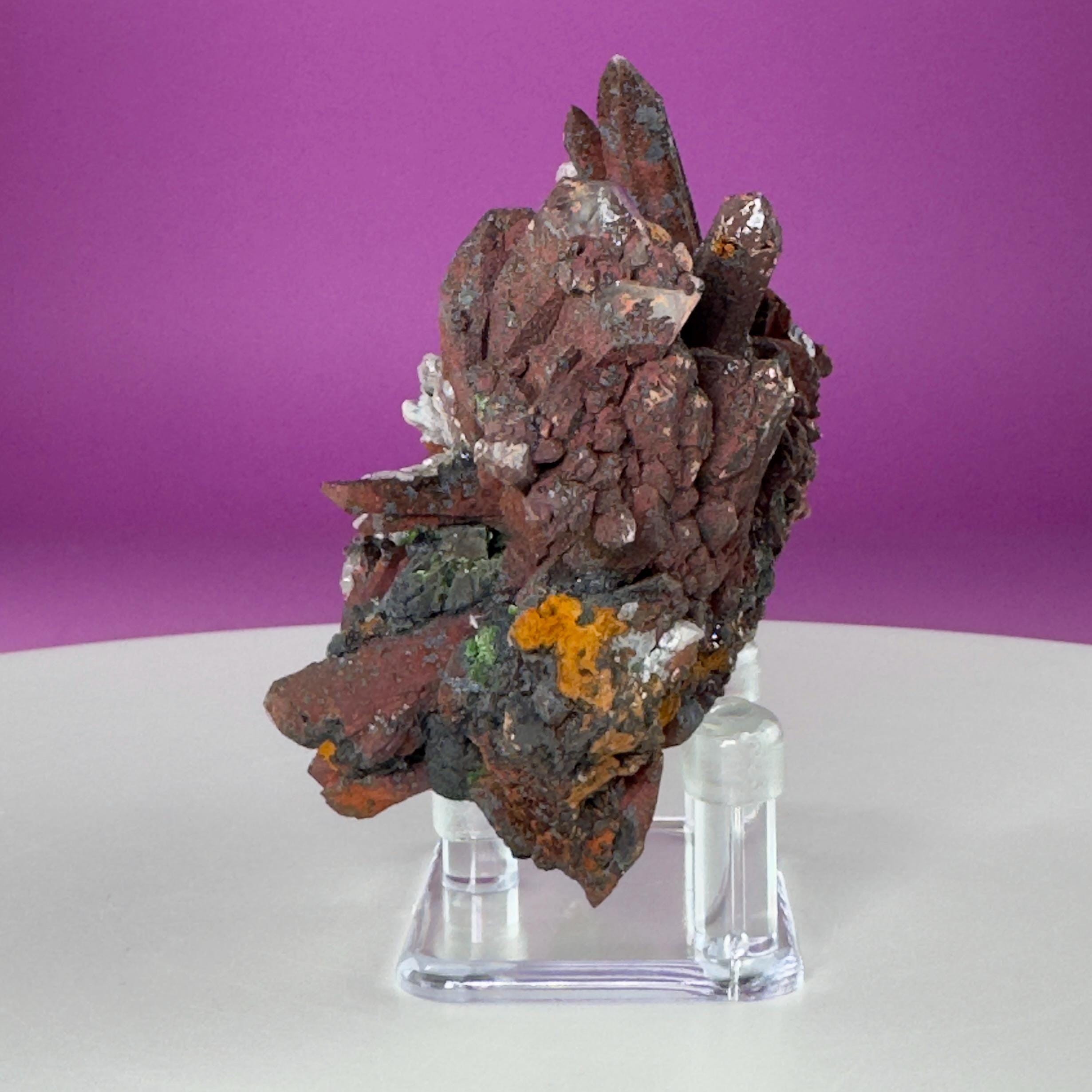 Red Clay Quartz Crystal Cluster from Tinejdad, Morocco with Acrylic Display Stand
