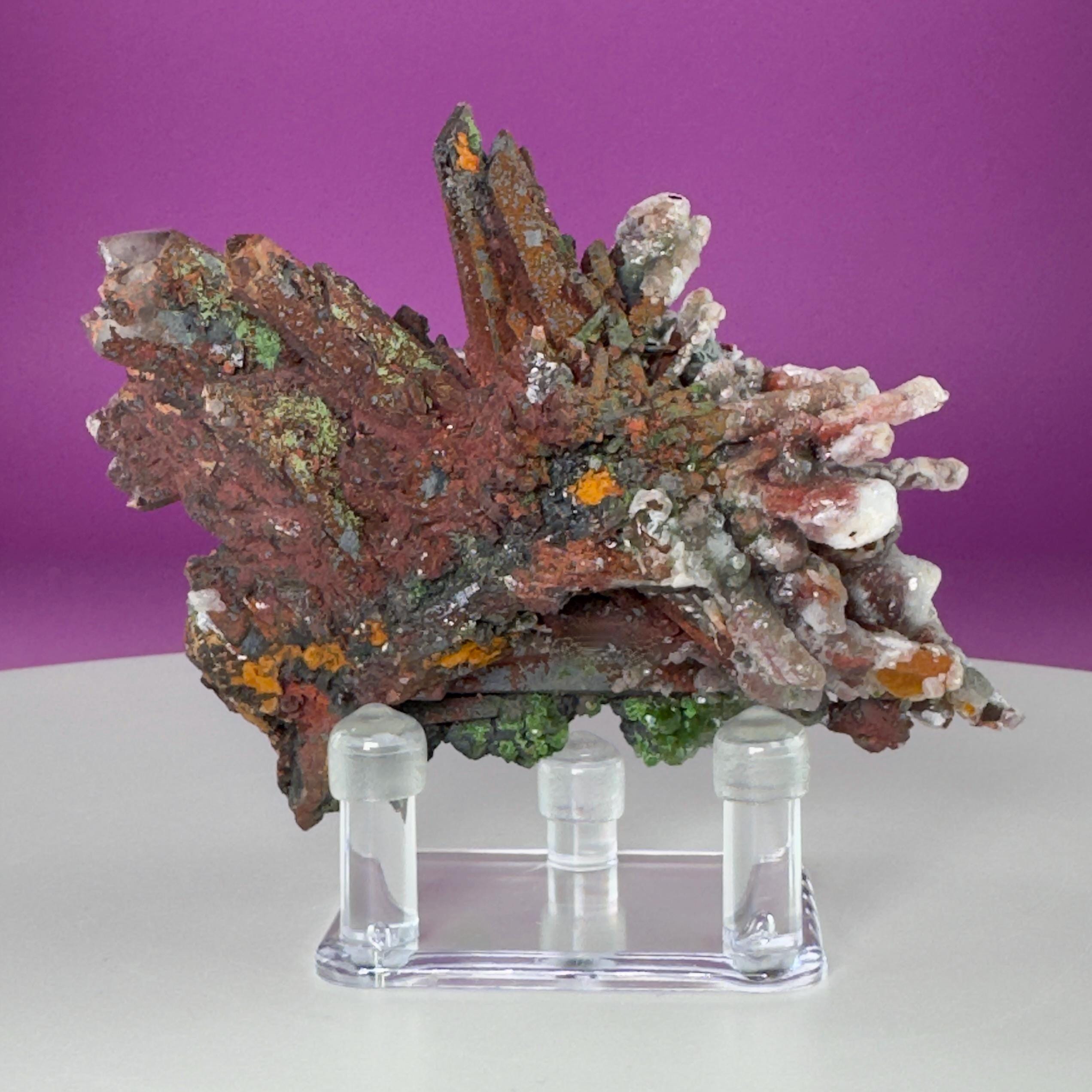 Red Clay Quartz Crystal Cluster from Tinejdad, Morocco with Acrylic Display Stand