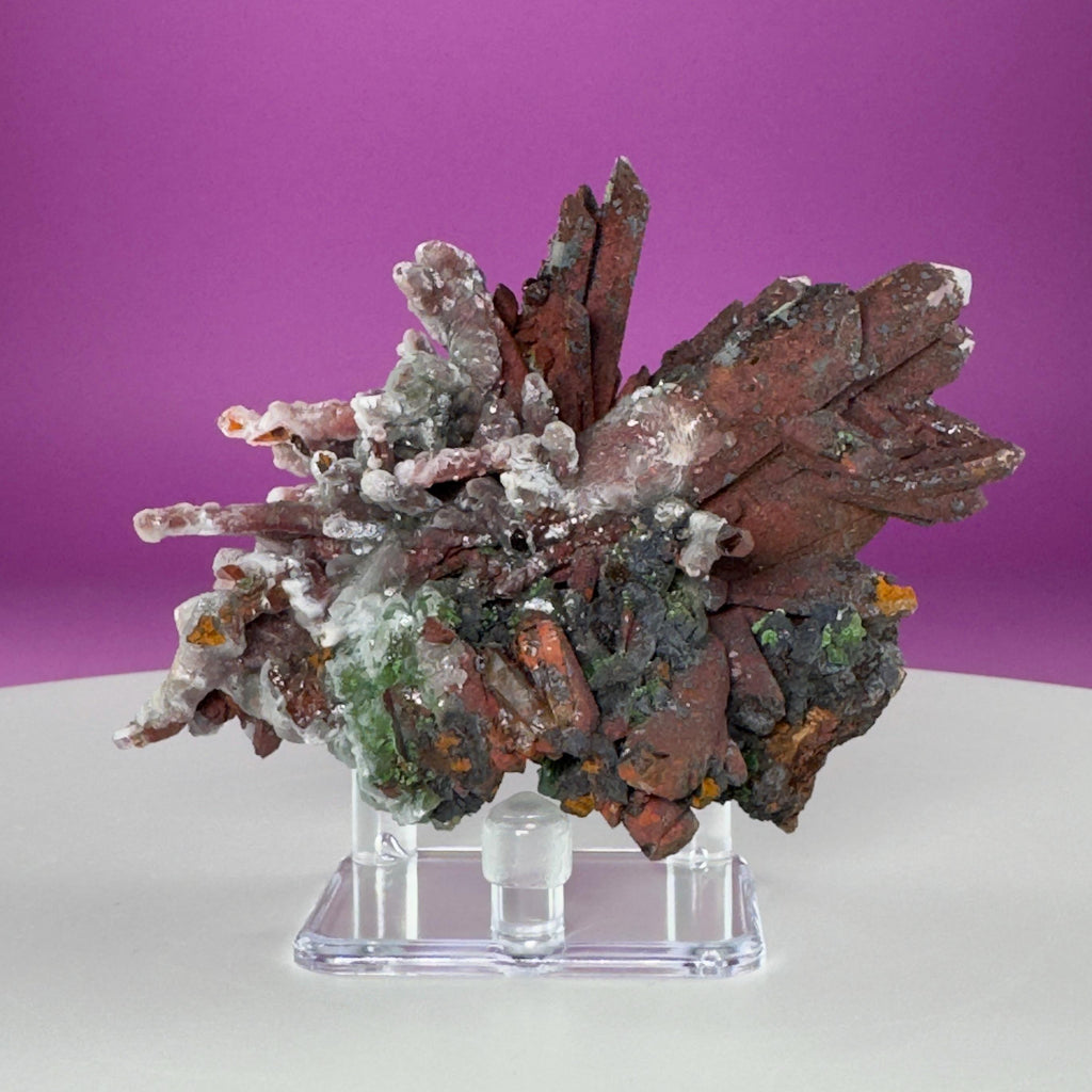 Red Clay Quartz Crystal Cluster from Tinejdad, Morocco with Acrylic Display Stand