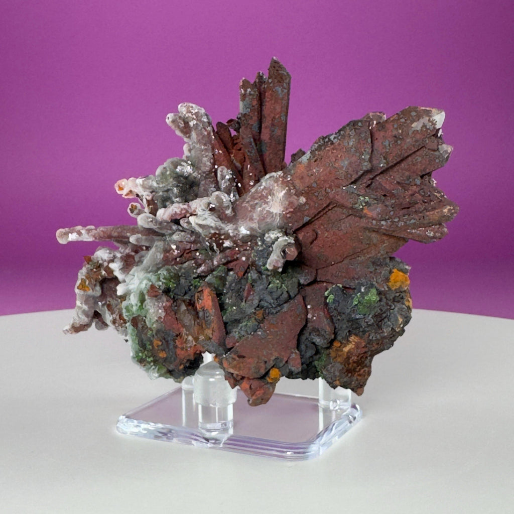Red Clay Quartz Crystal Cluster from Tinejdad, Morocco with Acrylic Display Stand