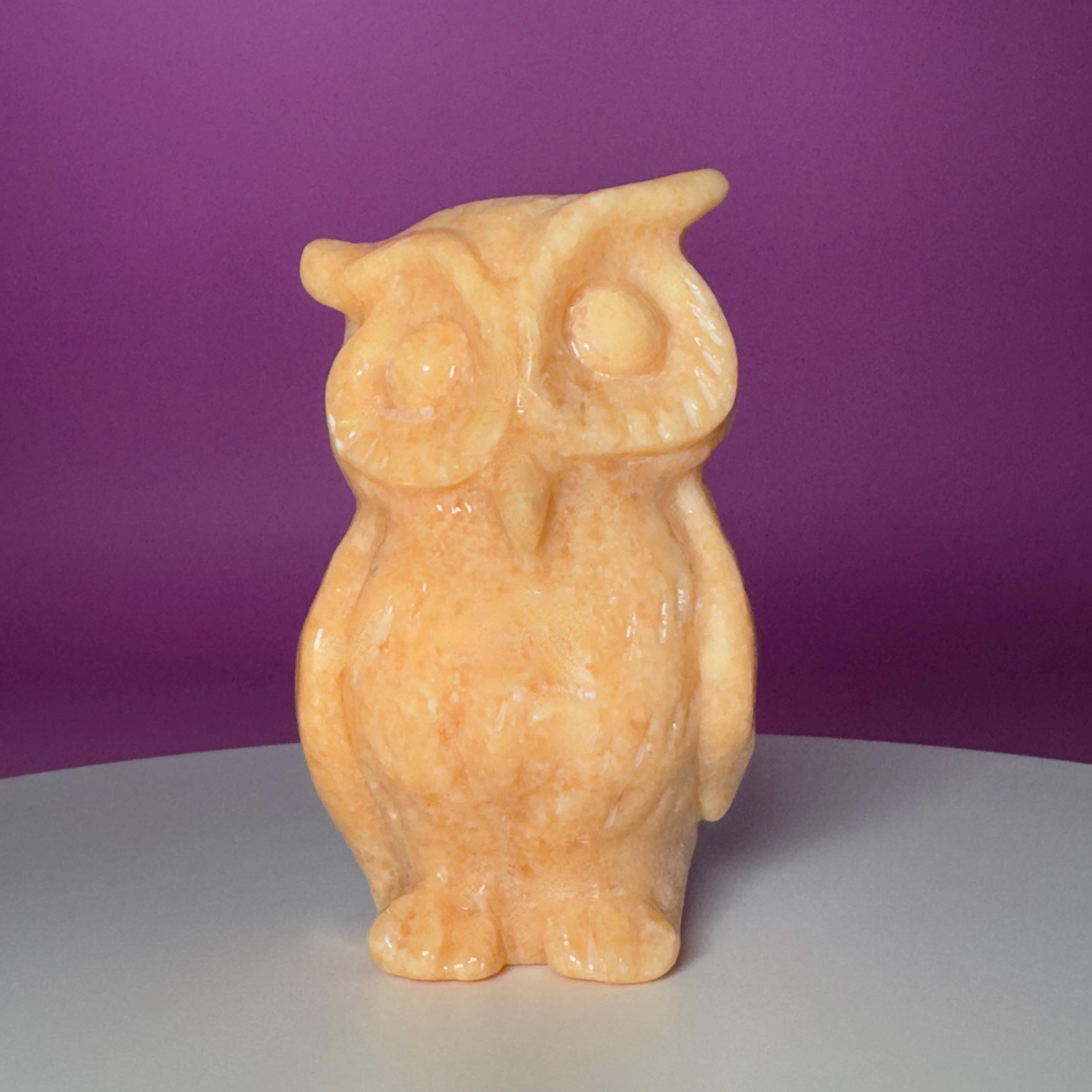Orange Calcite Owl Carving | Natural Crystal Owl | Wisdom Decor | 4.14 Inch Collector Piece