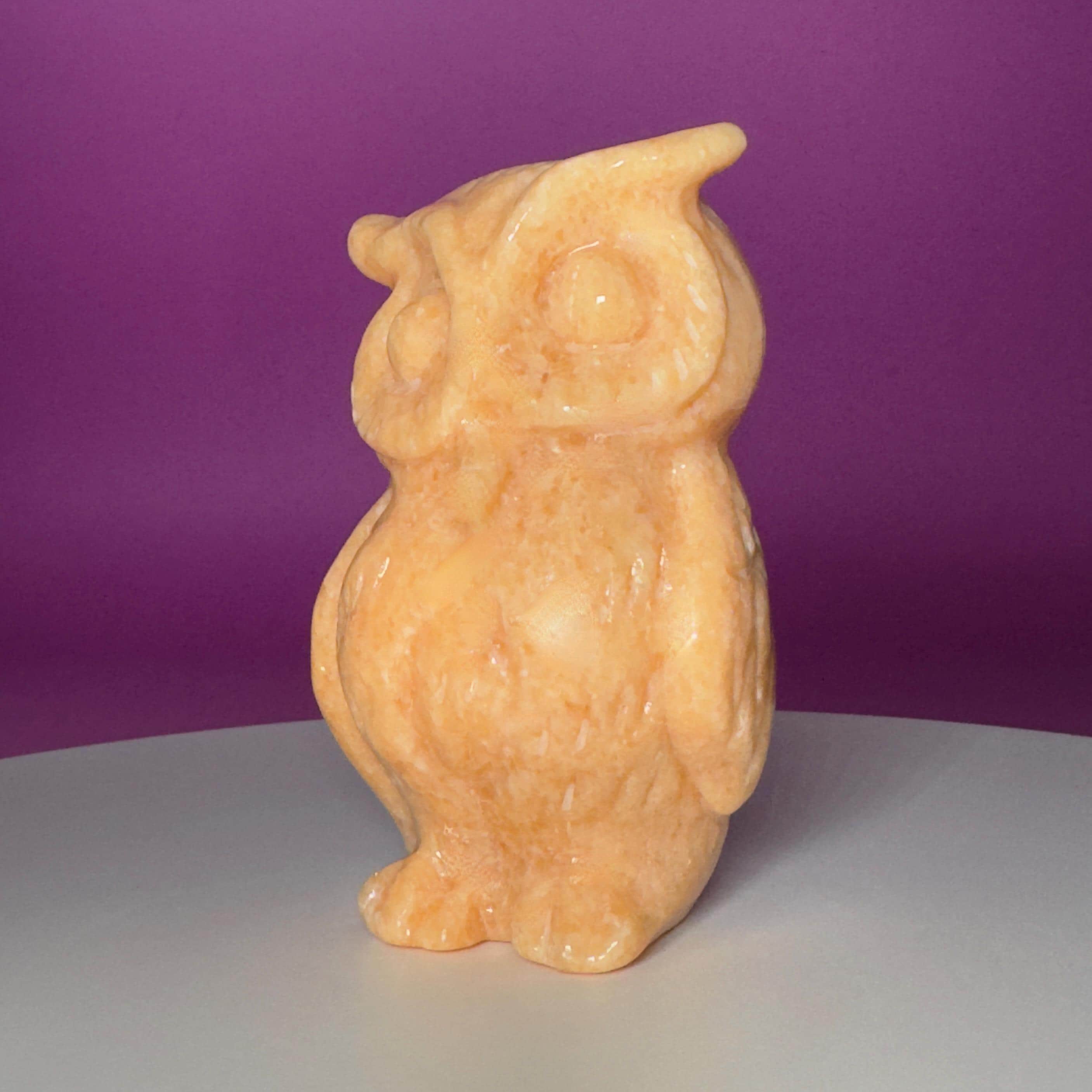 Orange Calcite Owl Carving | Natural Crystal Owl | Wisdom Decor | 4.14 Inch Collector Piece