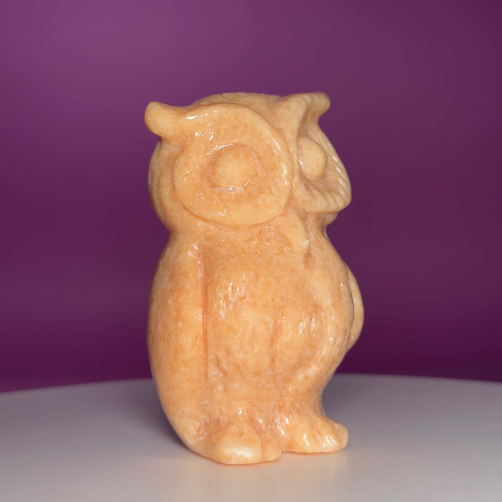Orange Calcite Owl Carving | Natural Crystal Owl | Wisdom Decor | 4.14 Inch Collector Piece