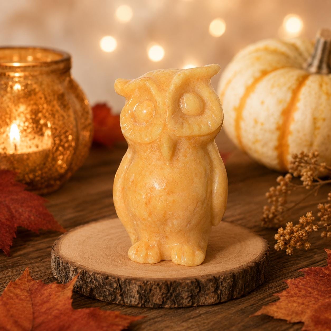 Orange Calcite Owl Carving | Natural Crystal Owl | Wisdom Decor | 4.14 Inch Collector Piece