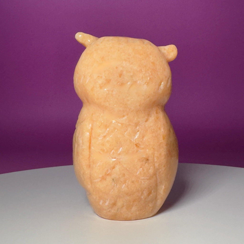 Orange Calcite Owl Carving | Natural Crystal Owl | Wisdom Decor | 4.14 Inch Collector Piece