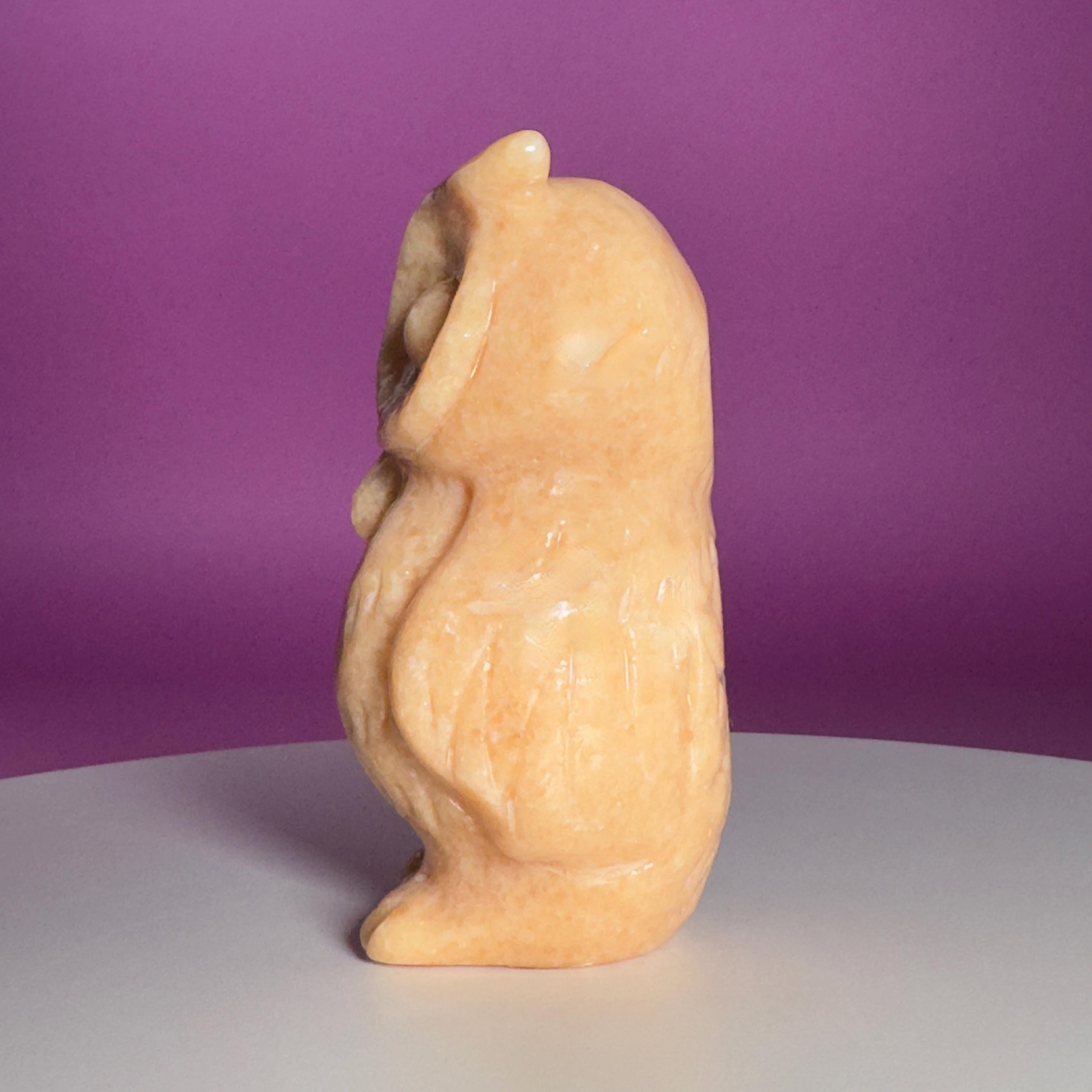 Orange Calcite Owl Carving | Natural Crystal Owl | Wisdom Decor | 4.14 Inch Collector Piece