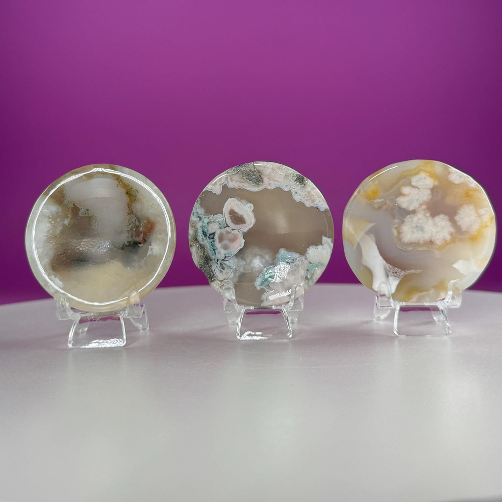 Flower Agate Sphere Stand | Natural Crystal Display Base | Fits 6585mm Spheres