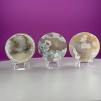 Flower Agate Sphere Stand | Natural Crystal Display Base | Fits 6585mm Spheres