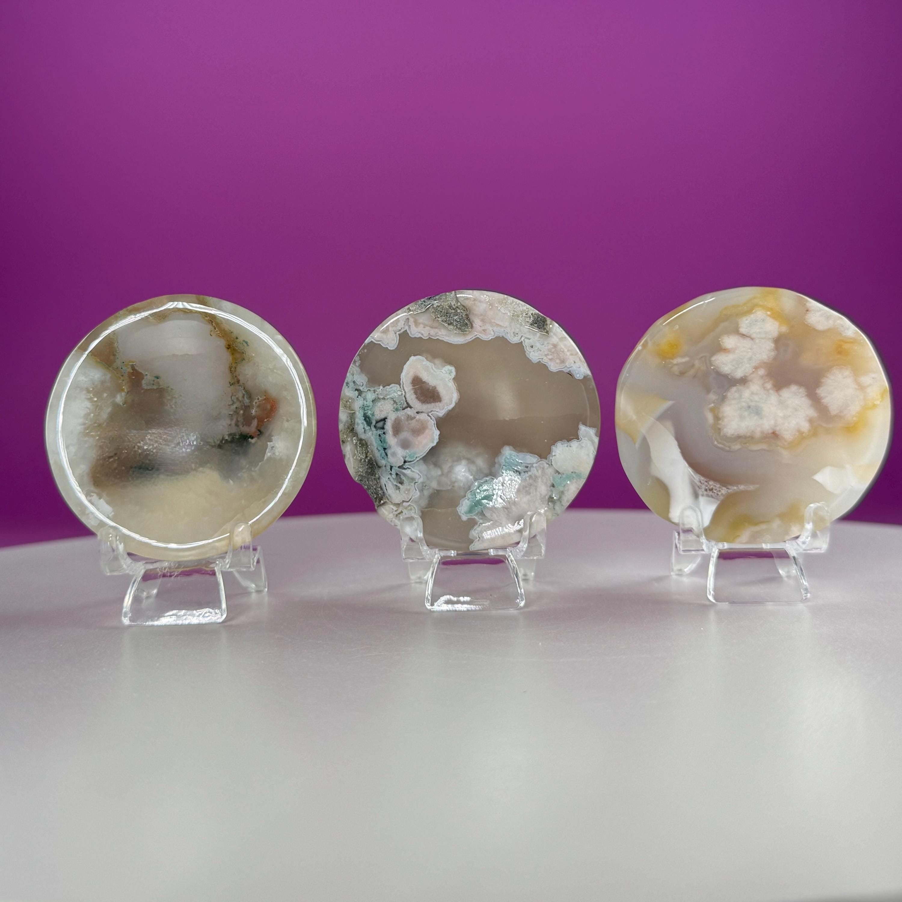 Flower Agate Sphere Stand | Natural Crystal Display Base | Fits 6585mm Spheres