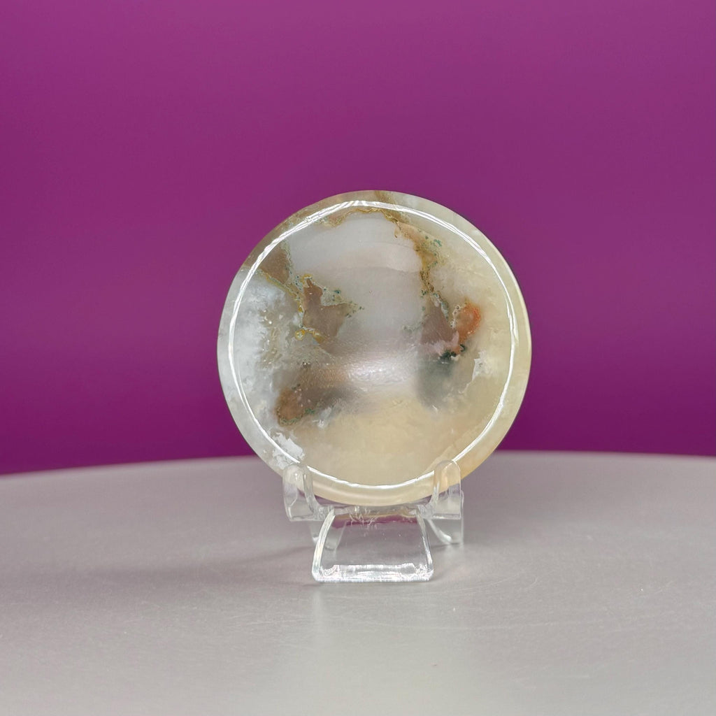 Flower Agate Sphere Stand | Natural Crystal Display Base | Fits 6585mm Spheres