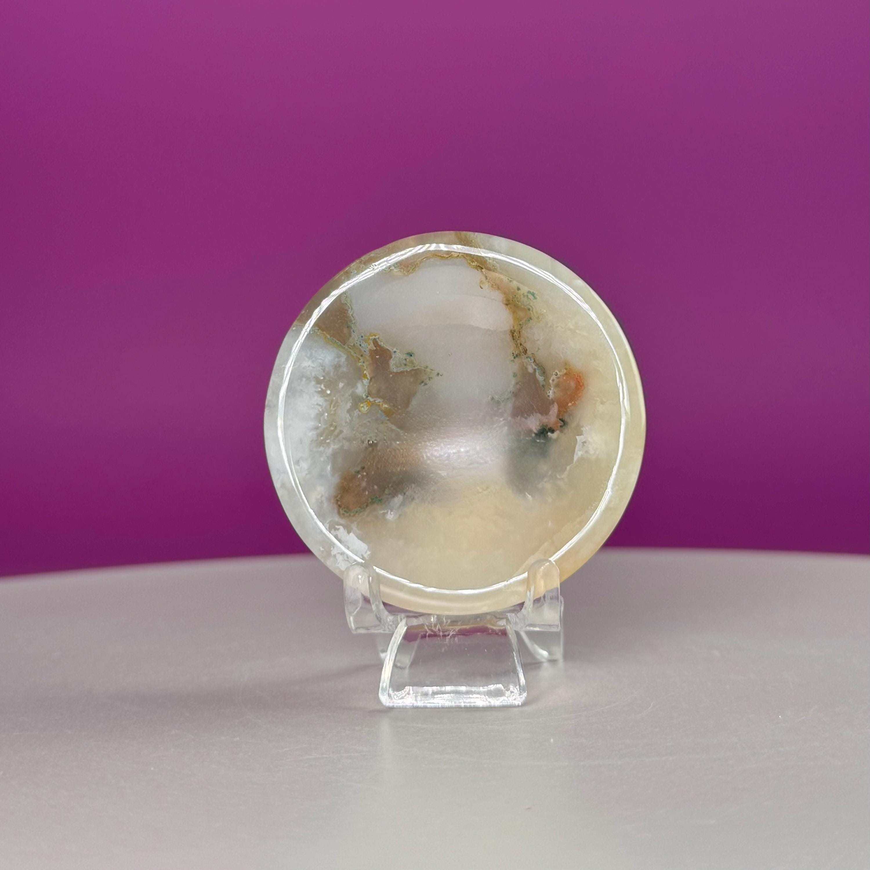 Flower Agate Sphere Stand | Natural Crystal Display Base | Fits 6585mm Spheres