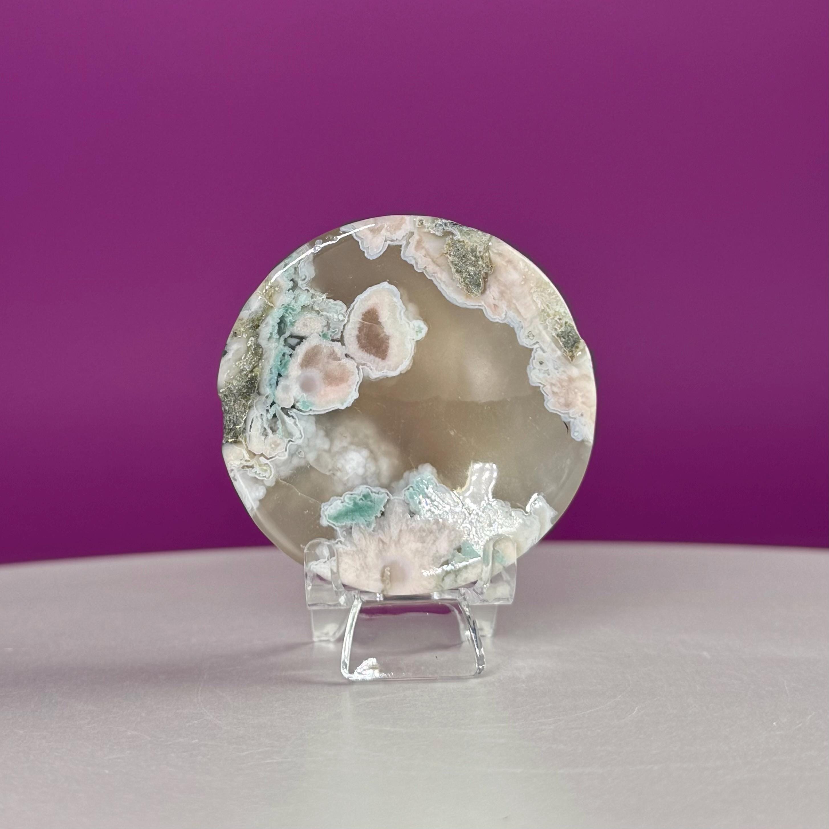 Flower Agate Sphere Stand | Natural Crystal Display Base | Fits 6585mm Spheres