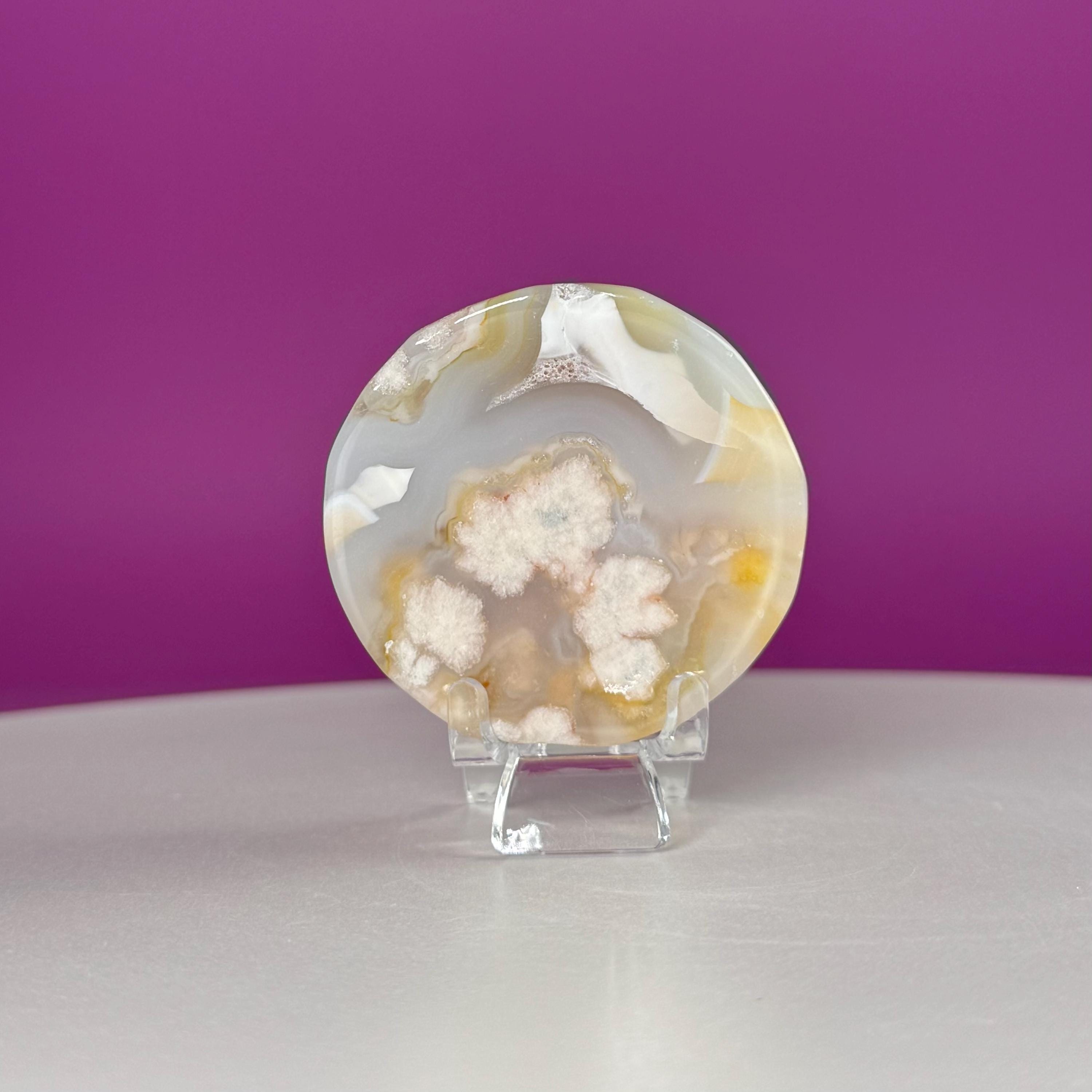 Flower Agate Sphere Stand | Natural Crystal Display Base | Fits 6585mm Spheres