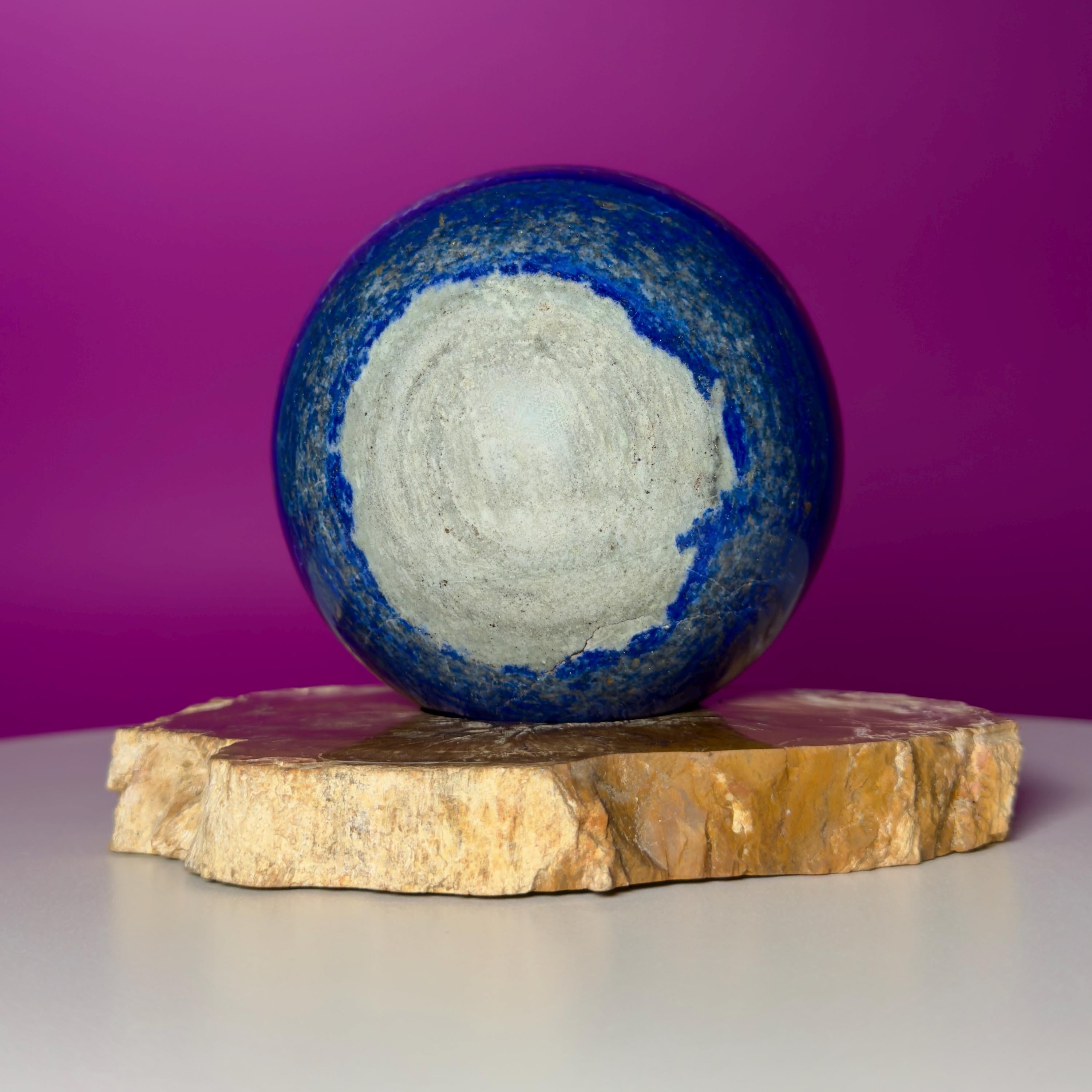 Lapis Lazuli Sphere on Petrified Wood Stand | Collector Quality Blue Crystal Display | One of a Kind | Akoni Crystals