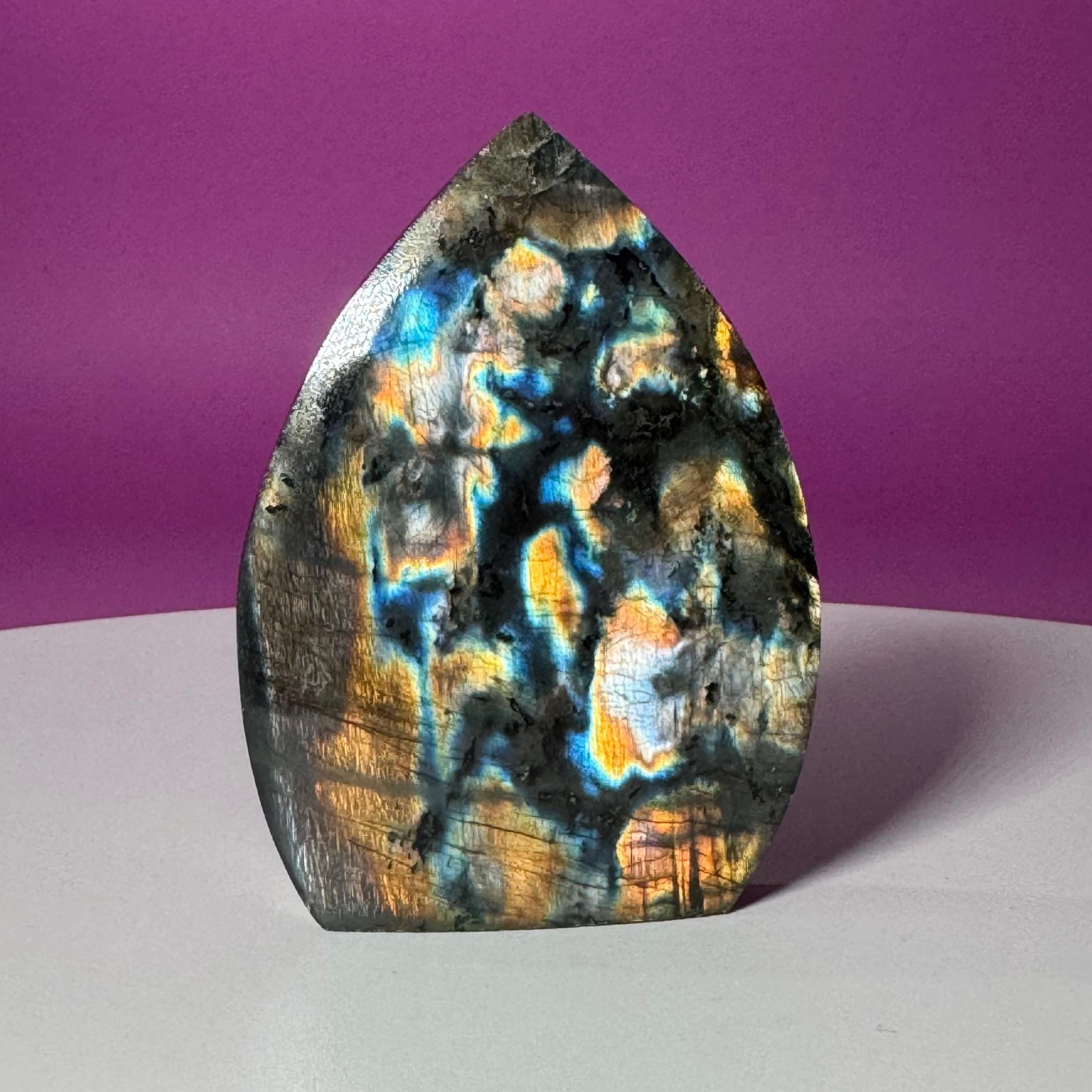 Finland Labradorite Flame | Premium Spectrolite Crystal Display | Akoni Crystals