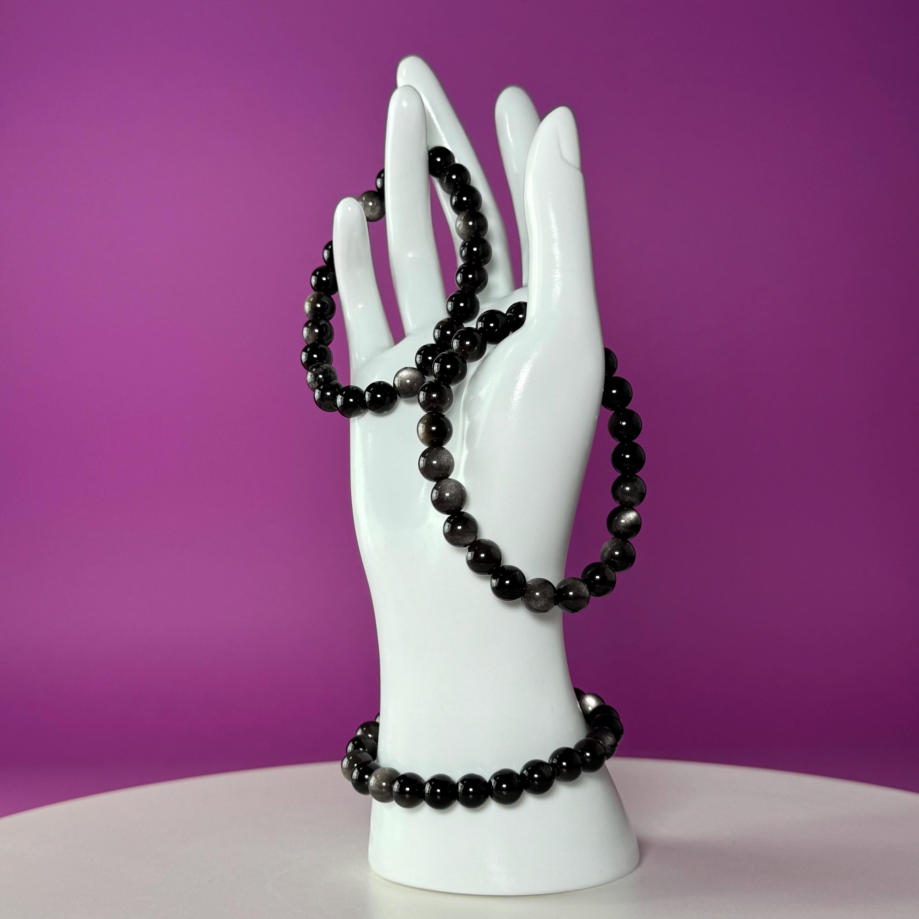 Silver Sheen Obsidian Bracelet | 8mm Natural Crystal Bracelet | Grounding Protection