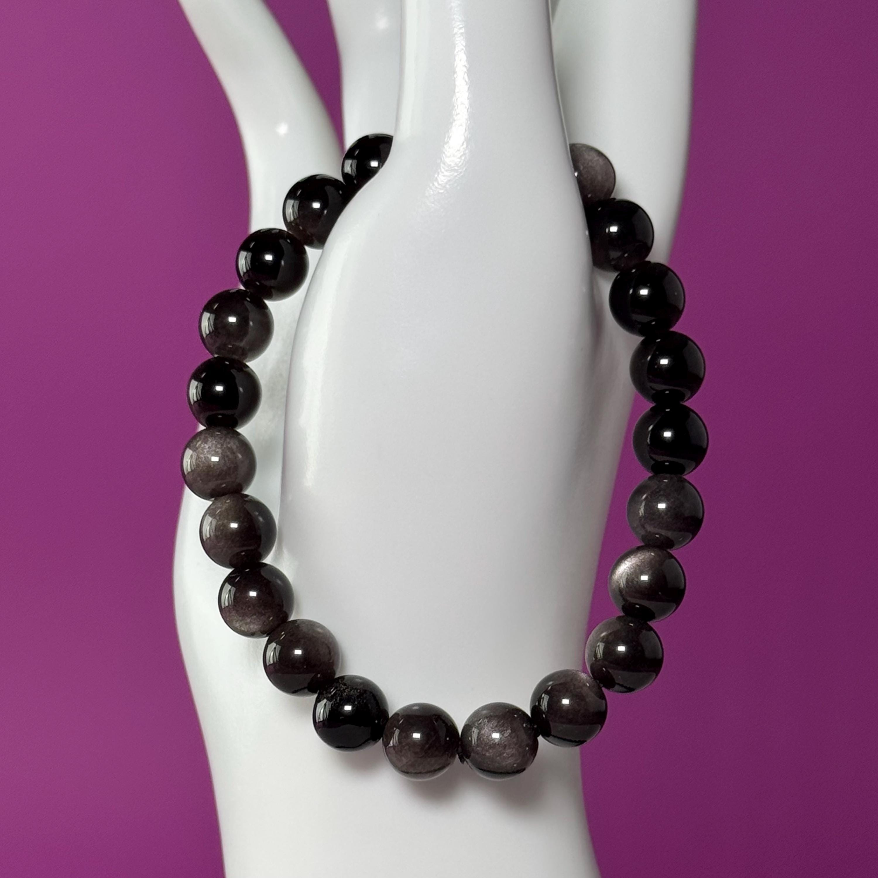 Silver Sheen Obsidian Bracelet | 8mm Natural Crystal Bracelet | Grounding Protection
