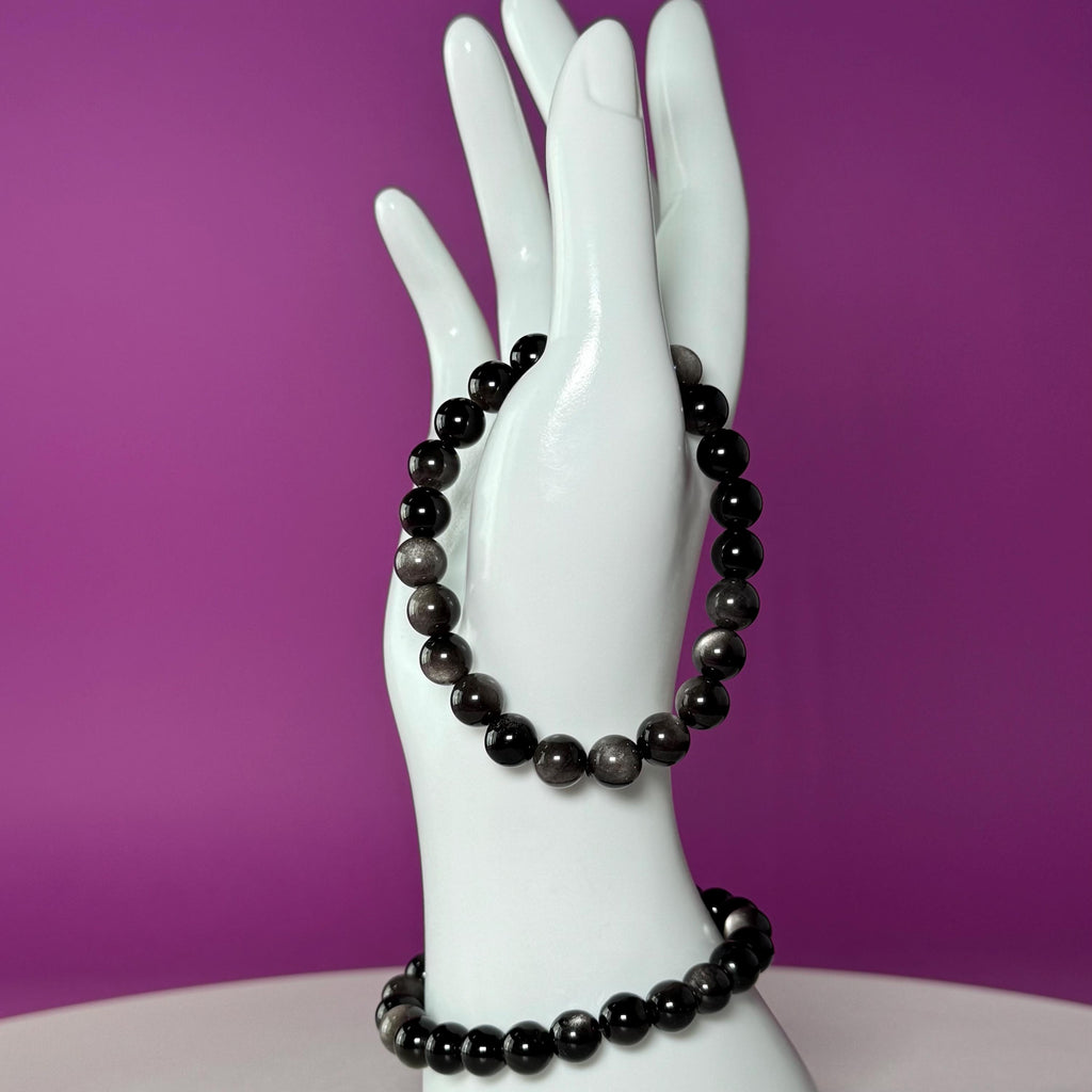 Silver Sheen Obsidian Bracelet | 8mm Natural Crystal Bracelet | Grounding Protection