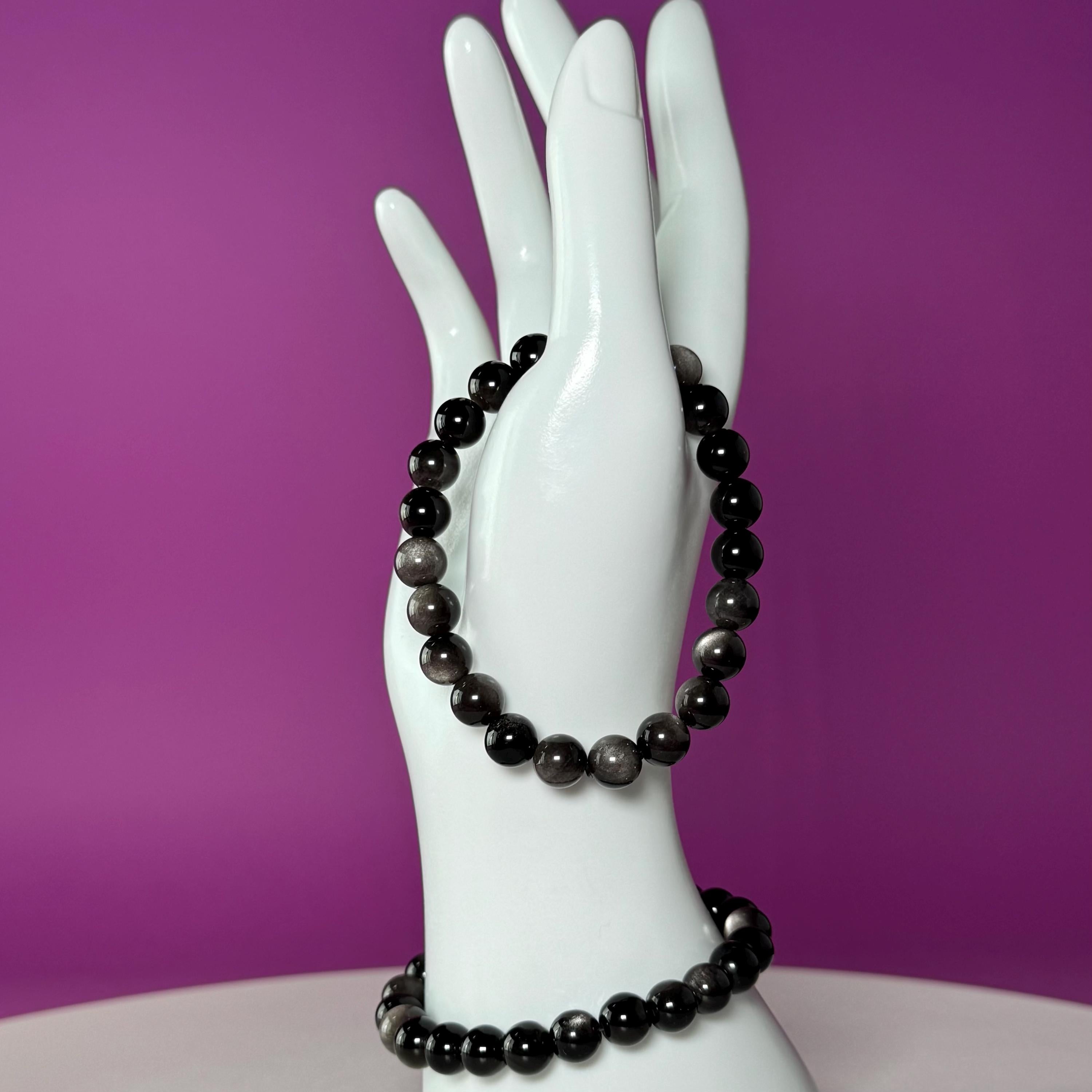 Silver Sheen Obsidian Bracelet | 8mm Natural Crystal Bracelet | Grounding Protection
