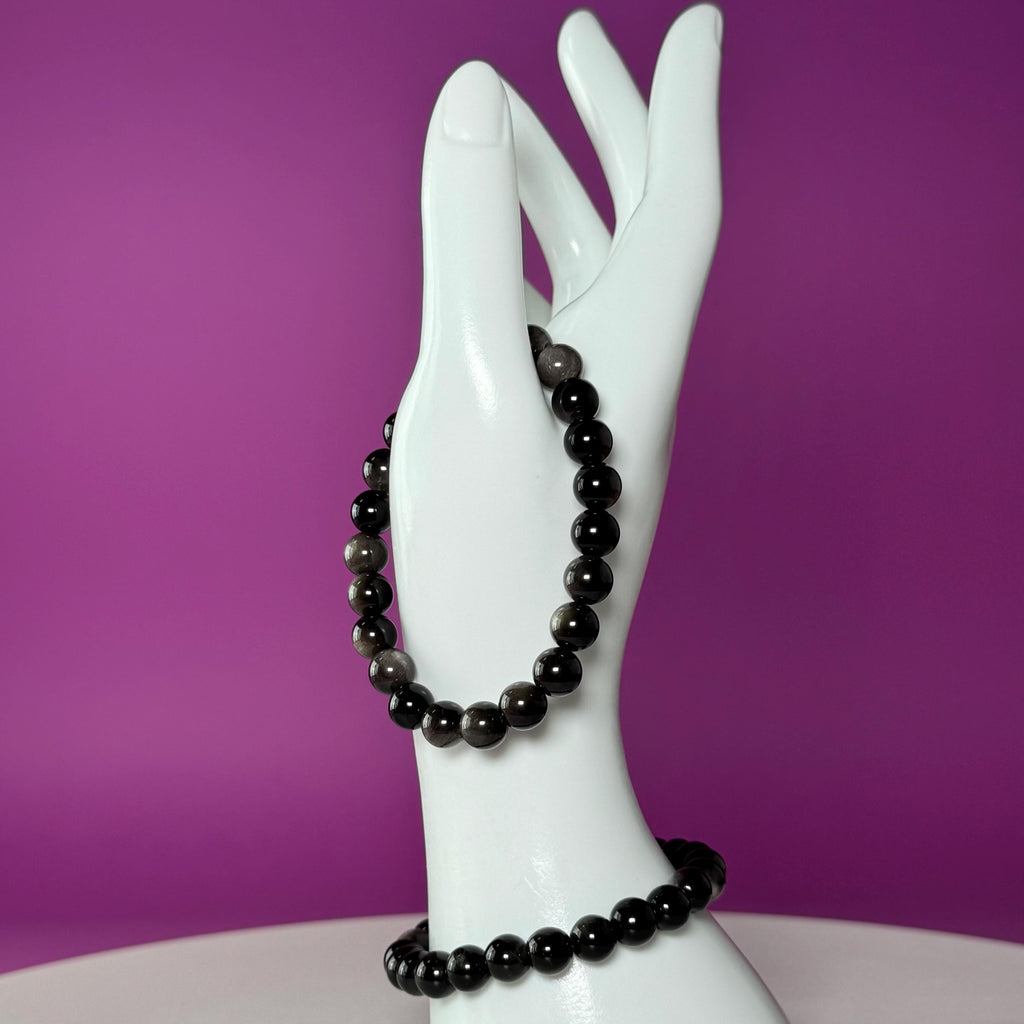 Silver Sheen Obsidian Bracelet | 8mm Natural Crystal Bracelet | Grounding Protection