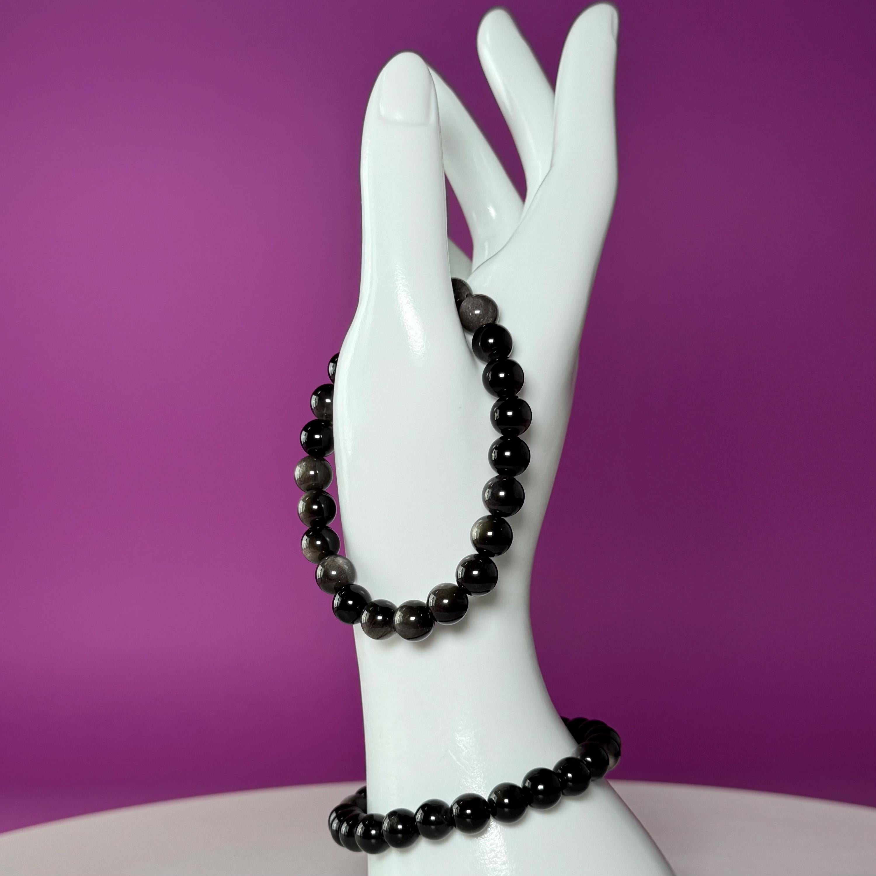 Silver Sheen Obsidian Bracelet | 8mm Natural Crystal Bracelet | Grounding Protection