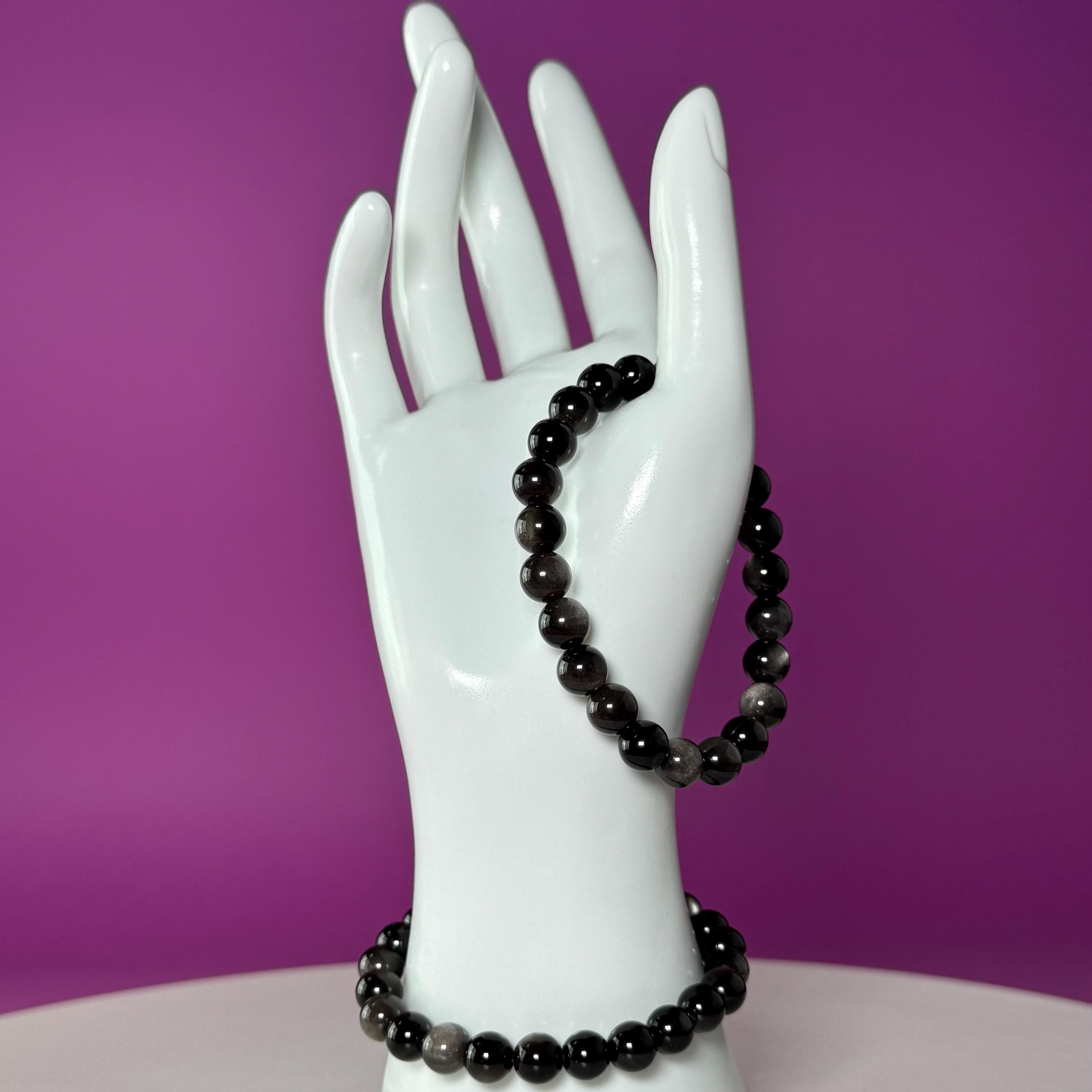Silver Sheen Obsidian Bracelet | 8mm Natural Crystal Bracelet | Grounding Protection