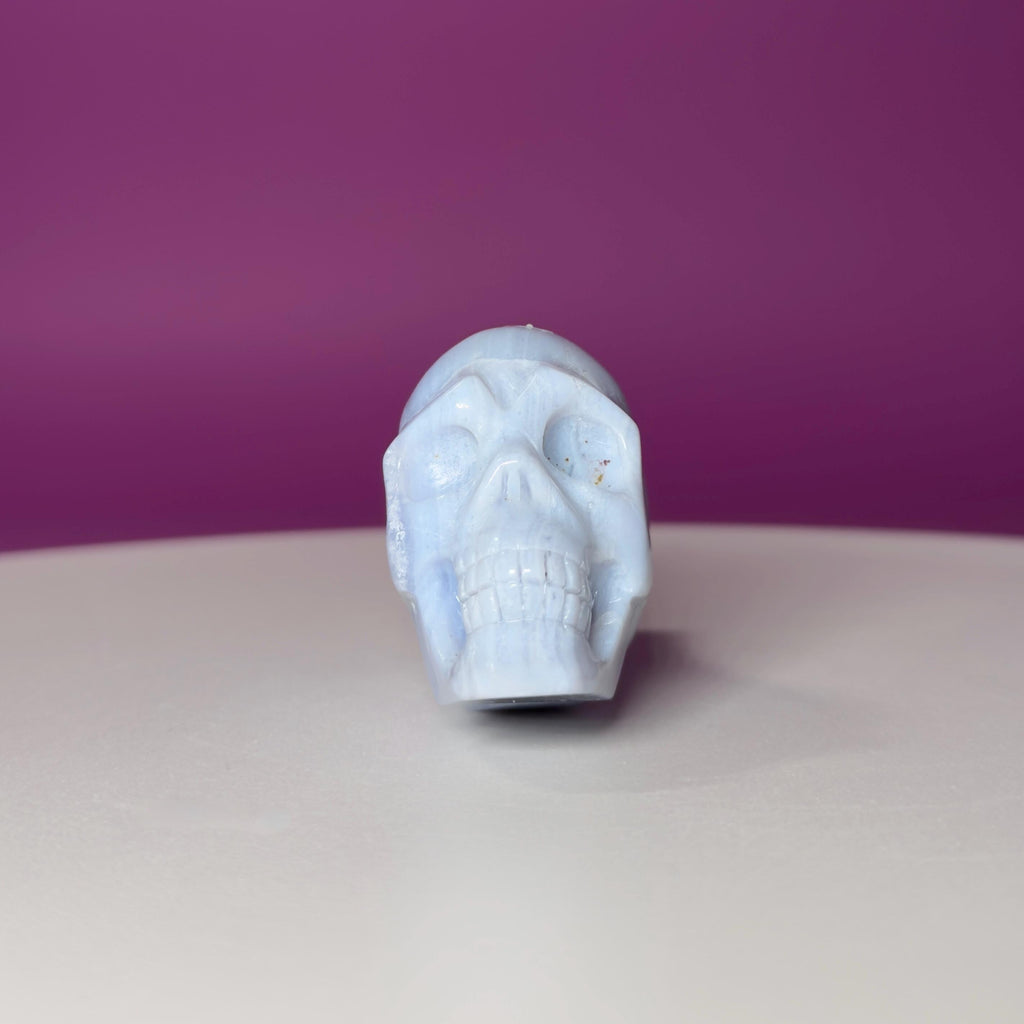 Blue Lace Agate Traveler Skull Carving | Crystal Skull | Collector Display