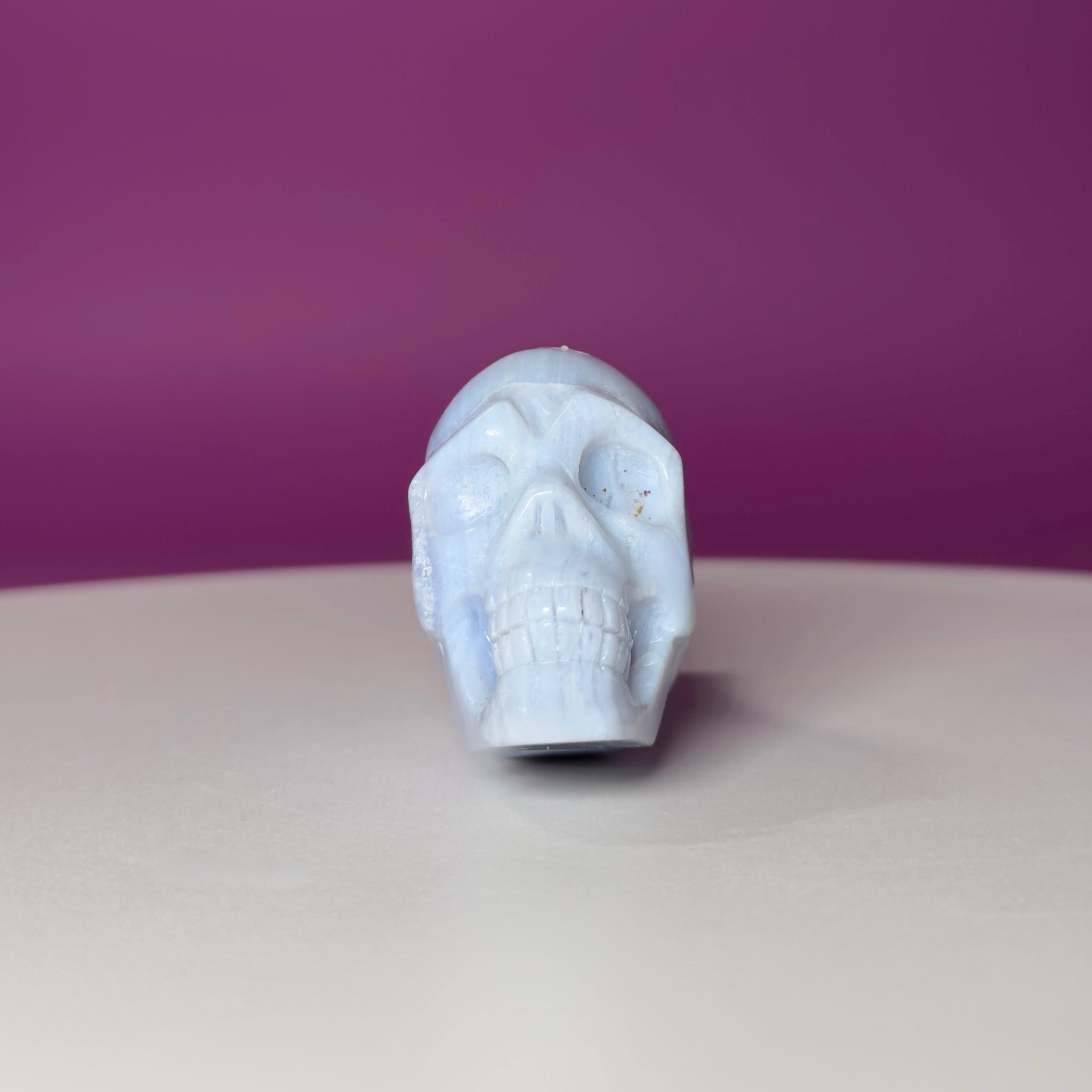 Blue Lace Agate Traveler Skull Carving | Crystal Skull | Collector Display