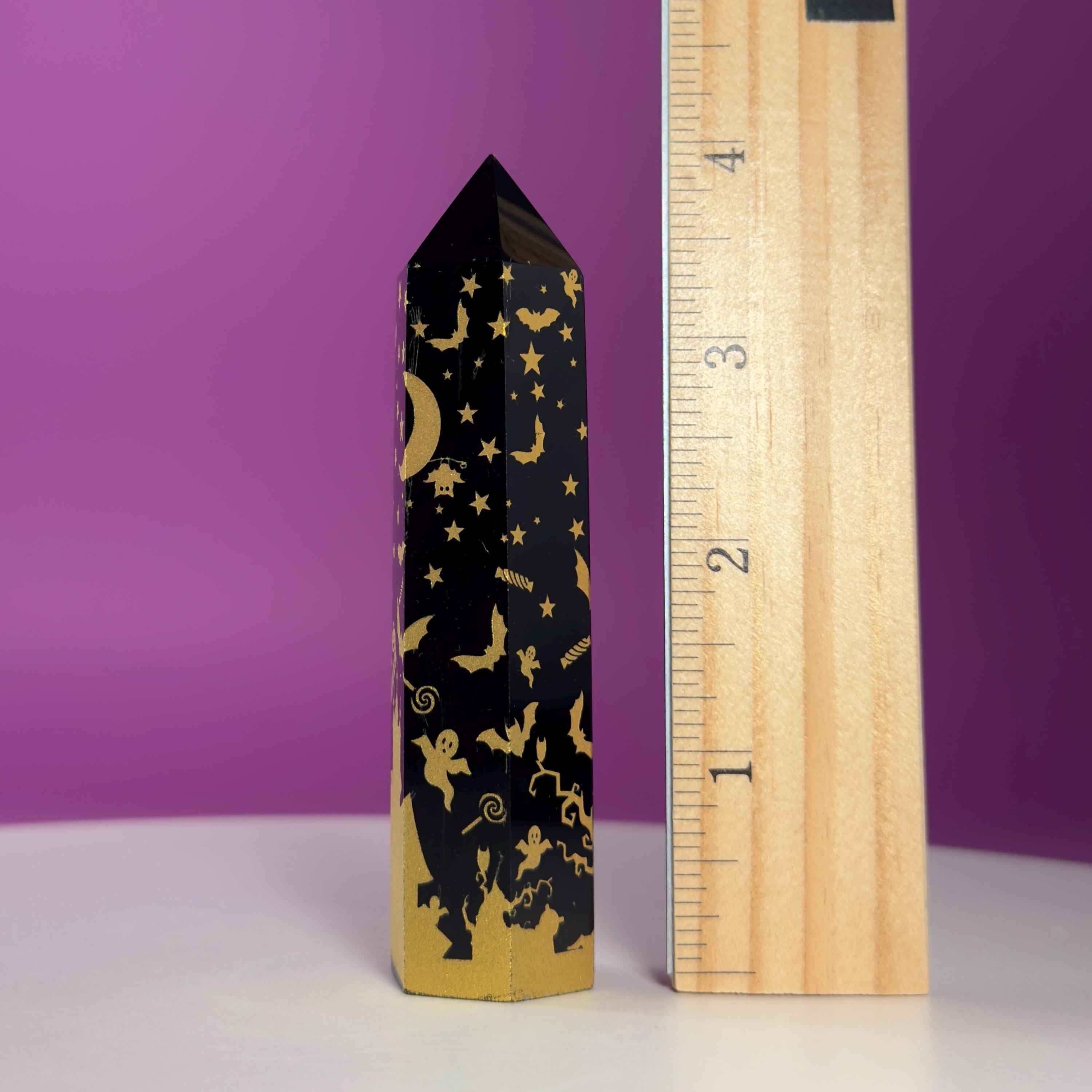 Black Obsidian Halloween Tower with Colorful Spooky Graphics