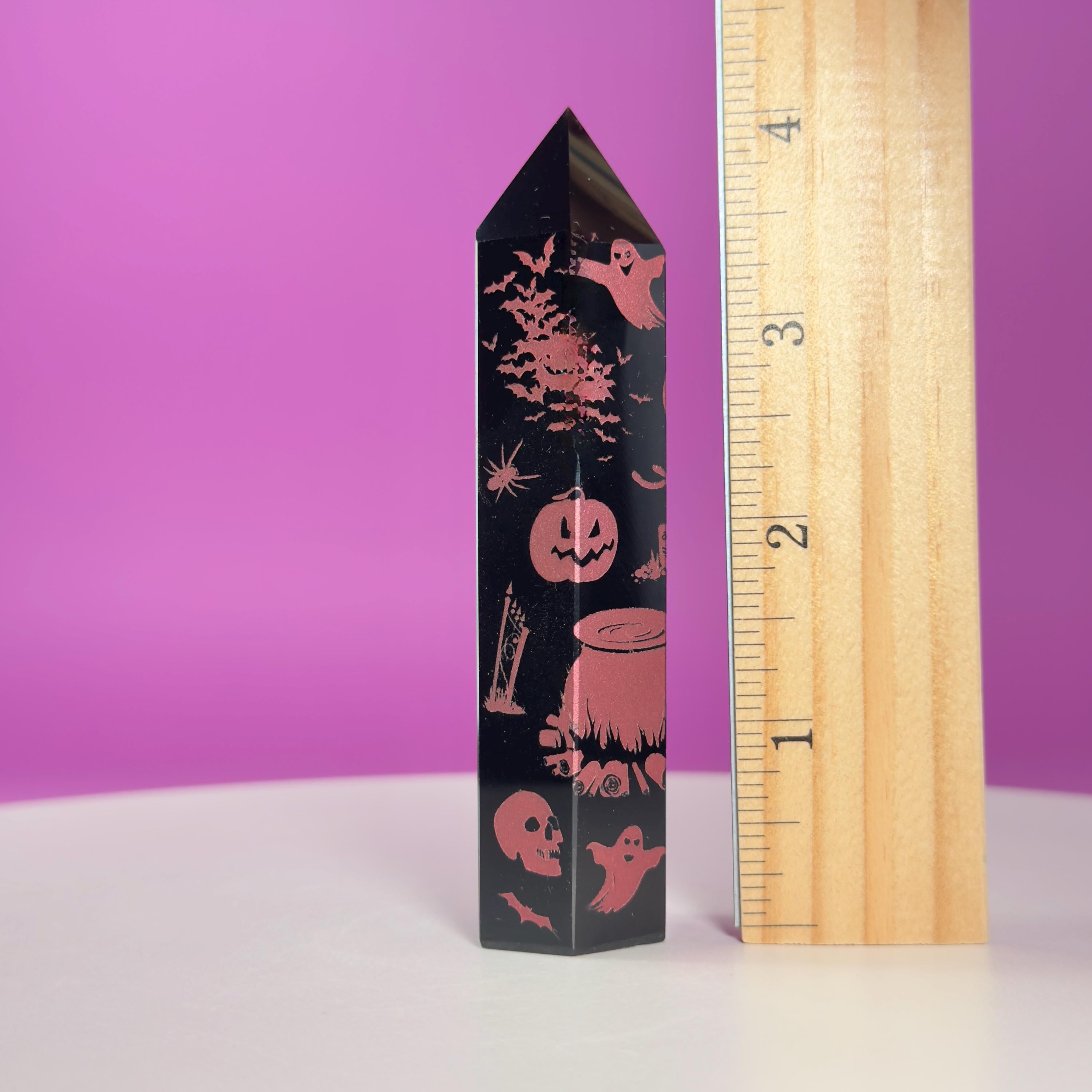 Black Obsidian Halloween Tower with Colorful Spooky Graphics