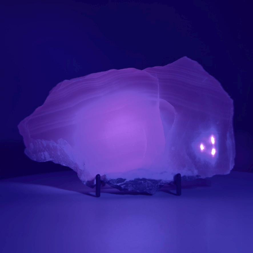 Green Calcite Slab from Mexico | UV Reactive Crystal Display | With Metal Stand