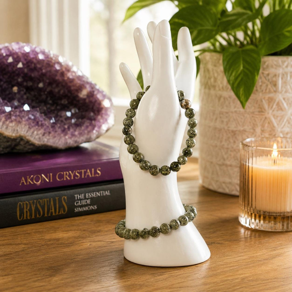 Natural Epidote 8mm Bracelet – Green Crystal Stretch Bracelet