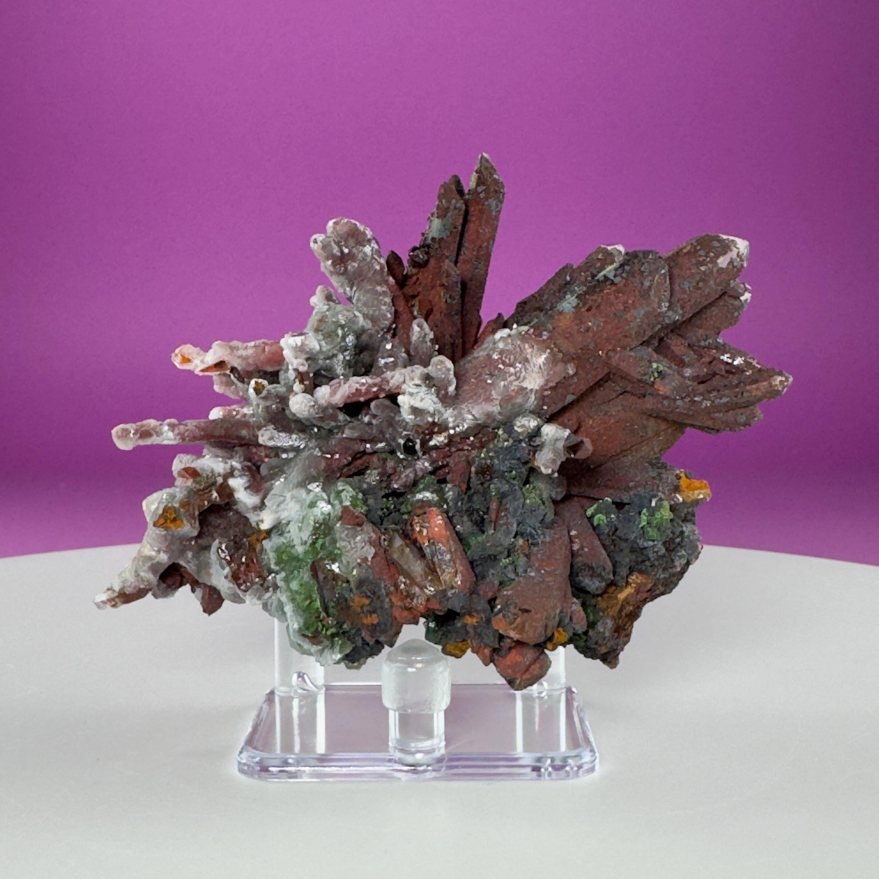 Red Clay Quartz Crystal Cluster from Tinejdad, Morocco with Acrylic Display Stand