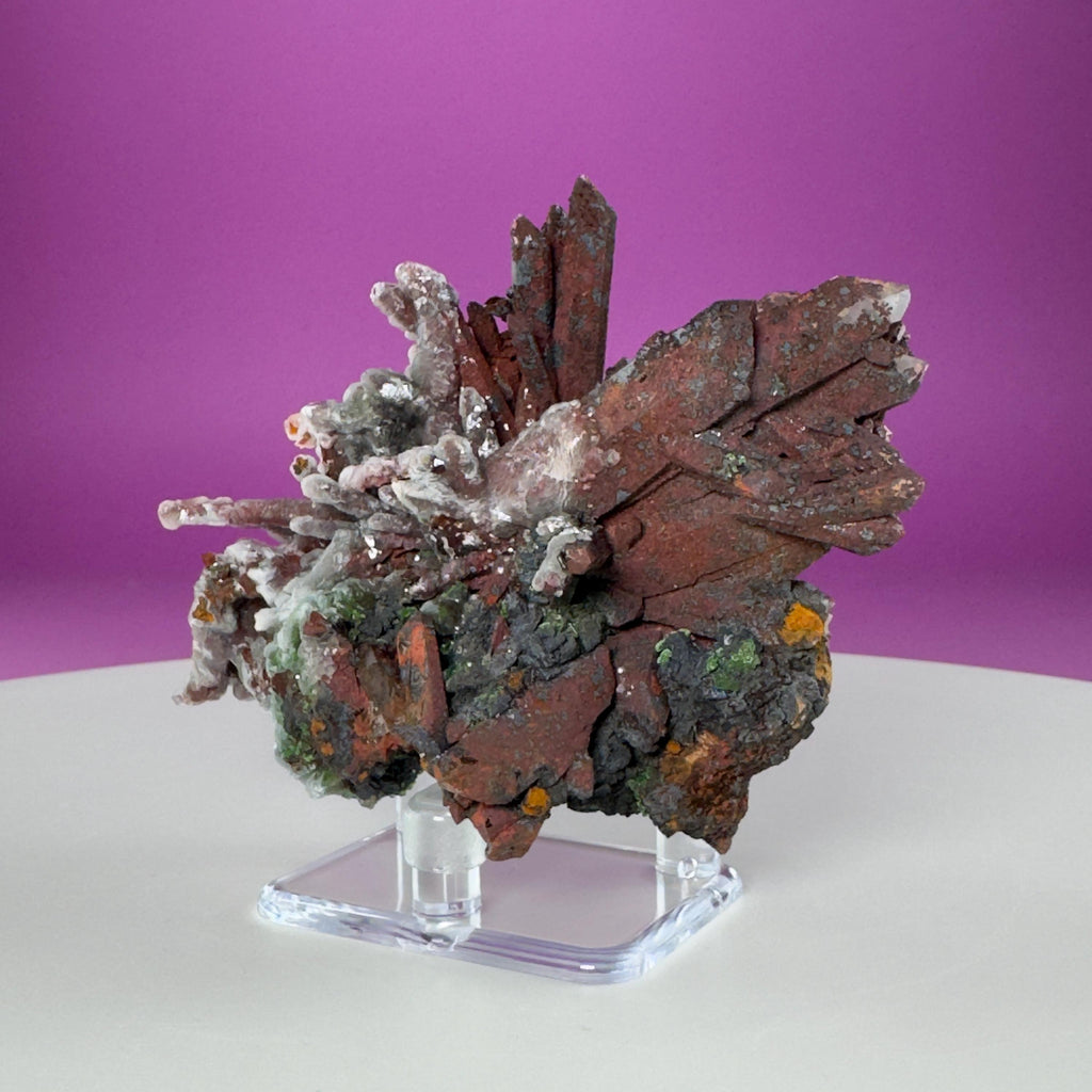 Red Clay Quartz Crystal Cluster from Tinejdad, Morocco with Acrylic Display Stand