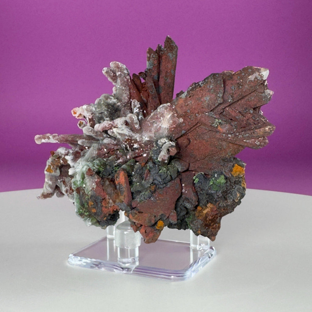 Red Clay Quartz Crystal Cluster from Tinejdad, Morocco with Acrylic Display Stand